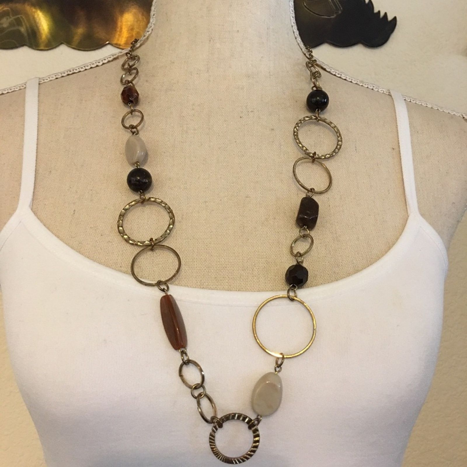 Vintage Vintage brown tones acrylic bead long necklace Size ONE SIZE - 1 Thumbnail