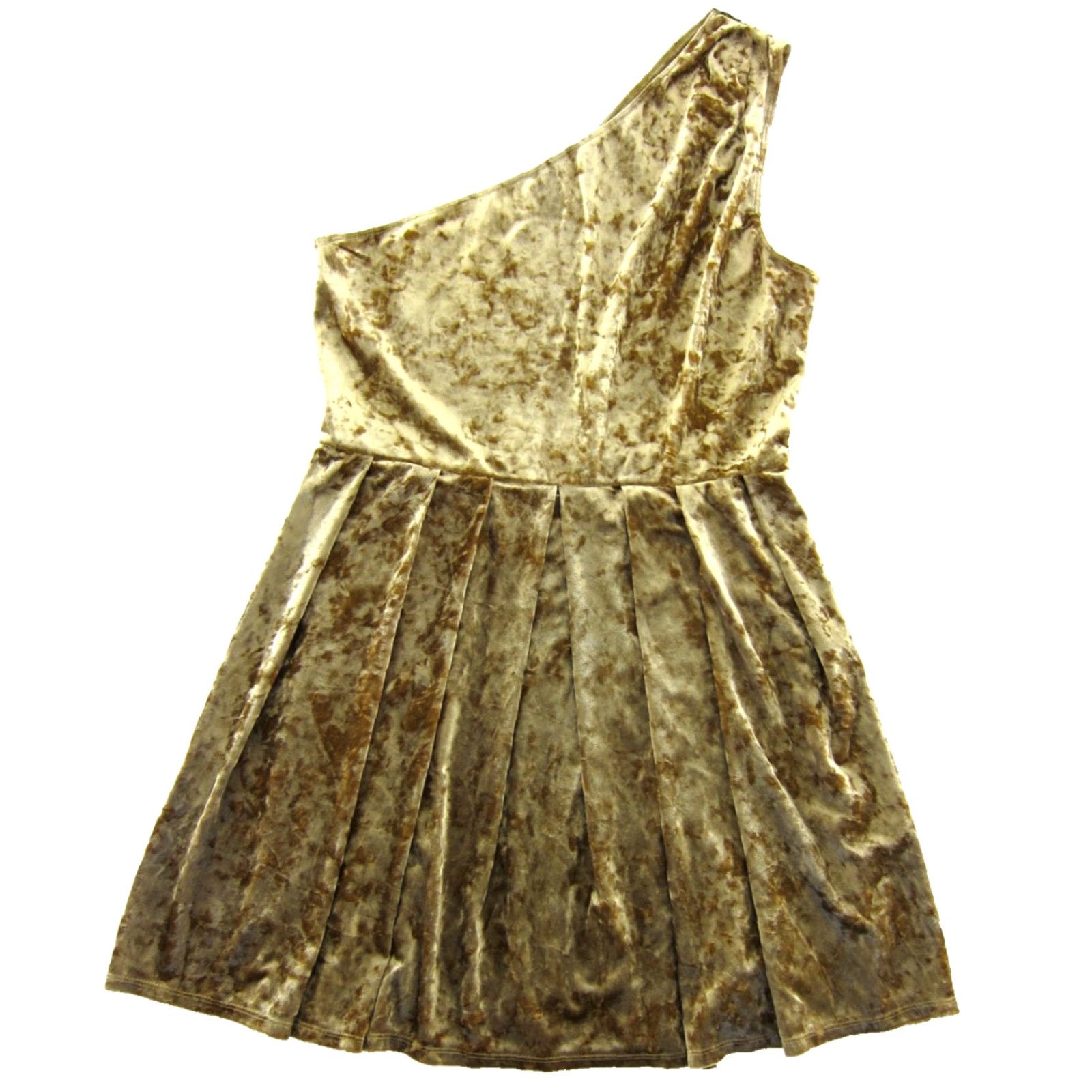 BCBGeneration BCBGeneration Gold Velvet Stretch Pleated One Shoulder Sheath Dress Large Dress BCBGeneration Womens Size L / US 10 / IT 46 - 2 Thumbnail