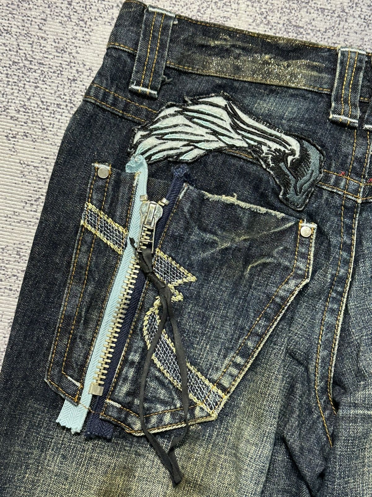 Hysteric Glamour × Undercover Flare Patchwork Semanticdesign Zipper Pocket Denim Pants Size US 31 - 13 Thumbnail