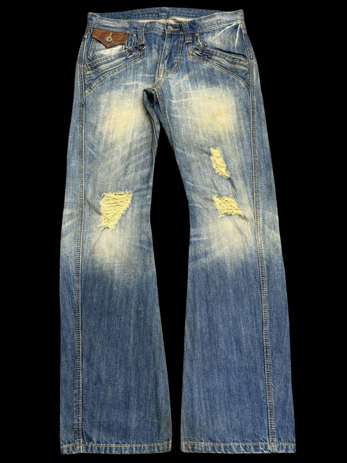 Japanese Brand 💥Japan Style Flare💥Hideaways Curve Distressed Denim F582 Size US 33 - 1 Thumbnail