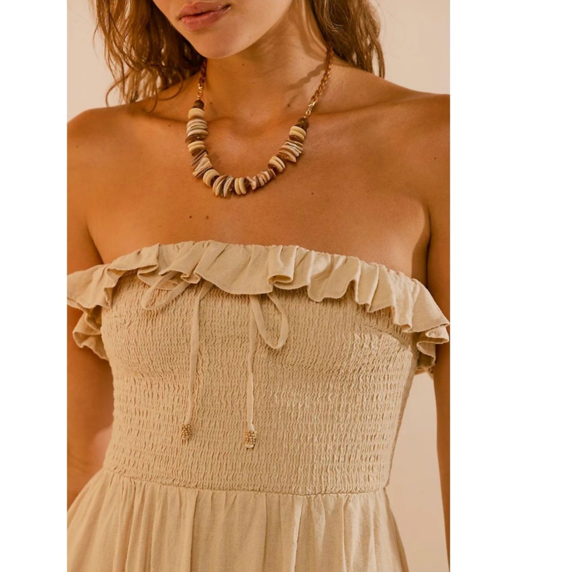 Free People New Lush Life Linen Strapless Midi Dress $98 LARGE Sand Size L / US 10 / IT 46 - 2 Thumbnail