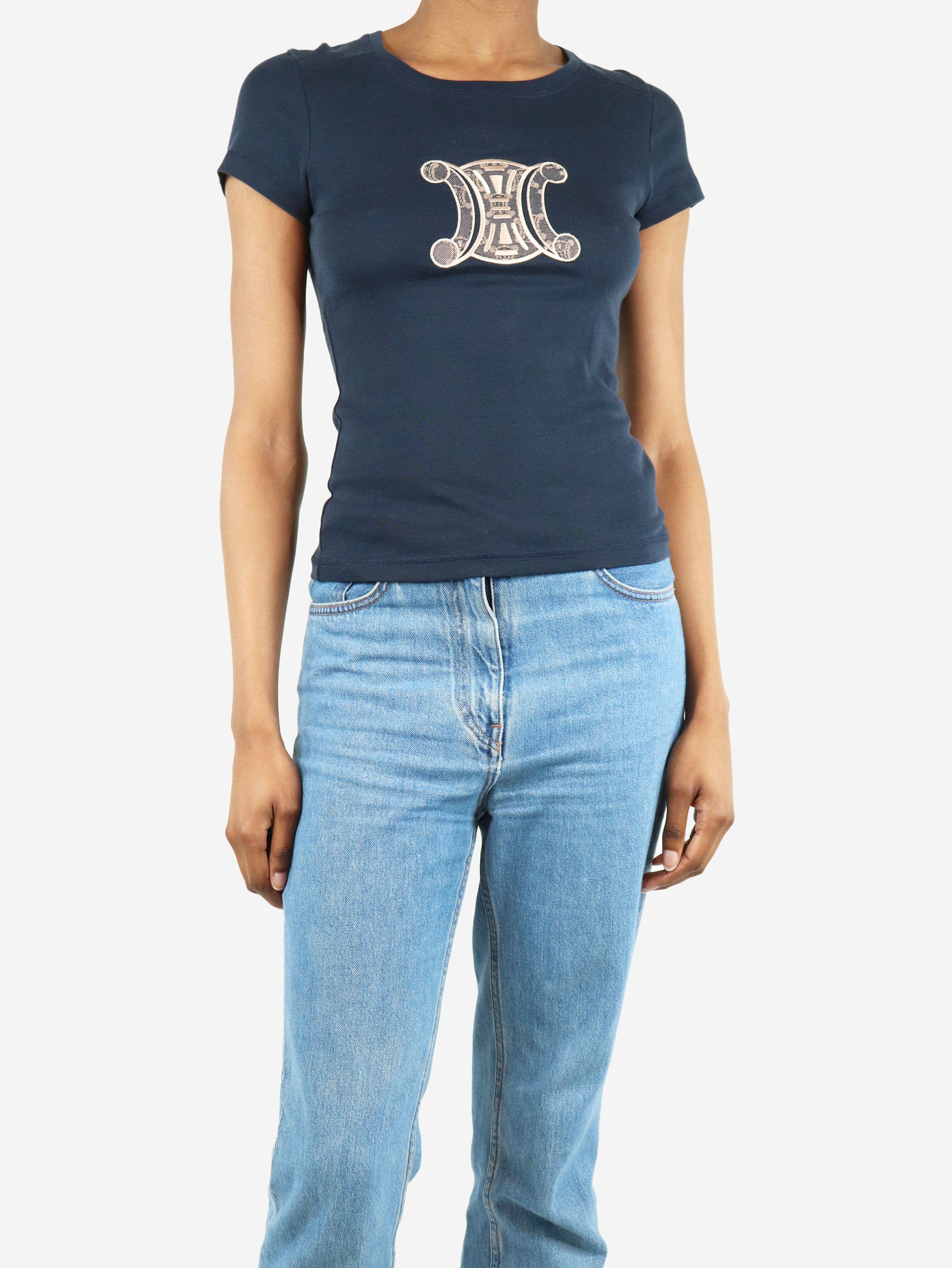 Celine Navy and gold embroidered t-shirt - size S | Grailed