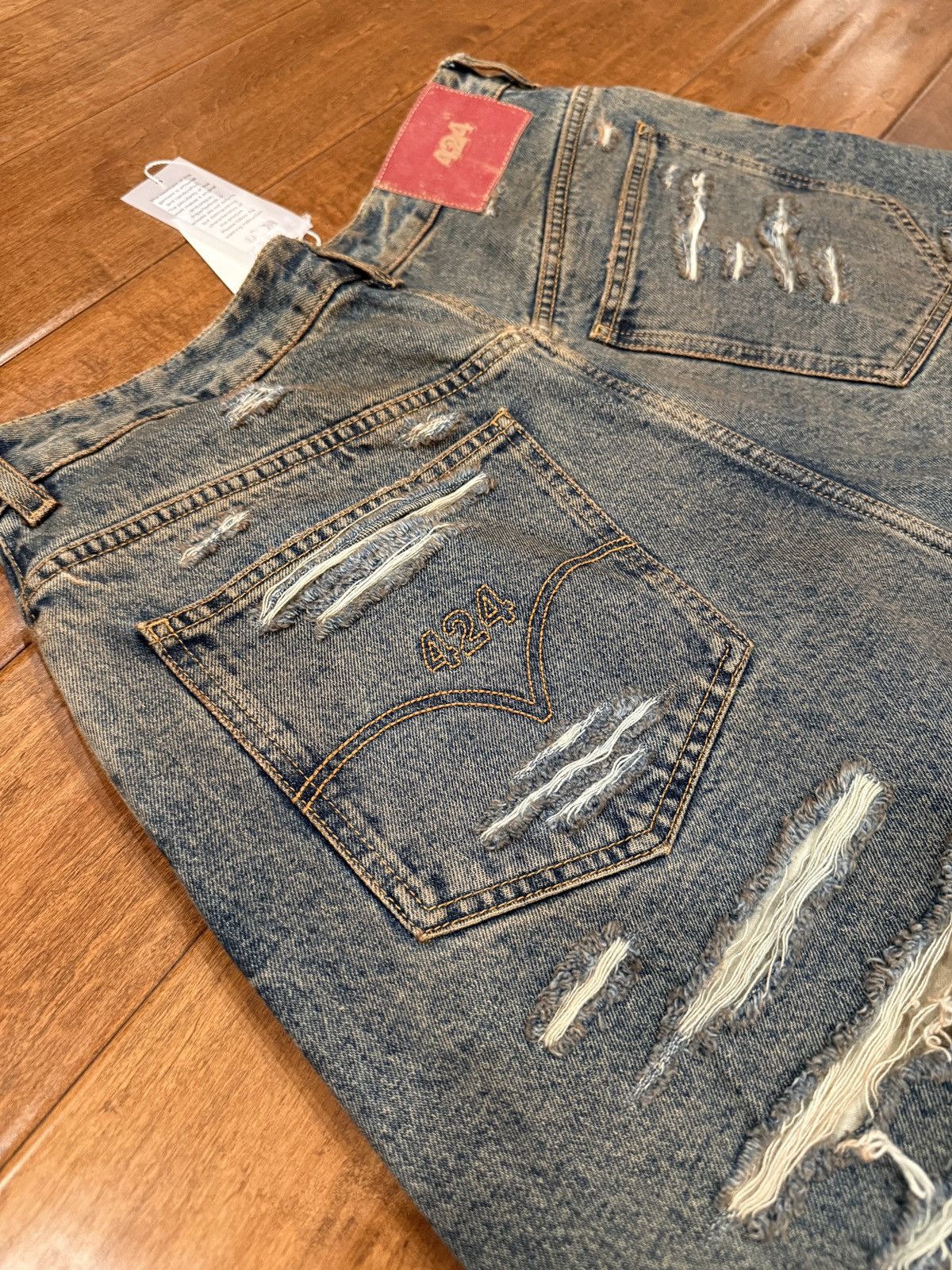 424 424 Big Daddy Denim Blue Brown Sugar Wash Distressed Size US 34 / EU 50 - 5 Thumbnail