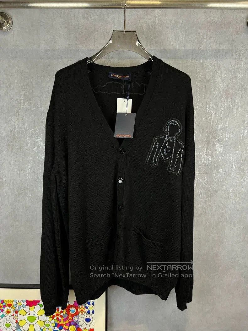Louis Vuitton Black Astronaut Rhinestone Logo Cardigan.