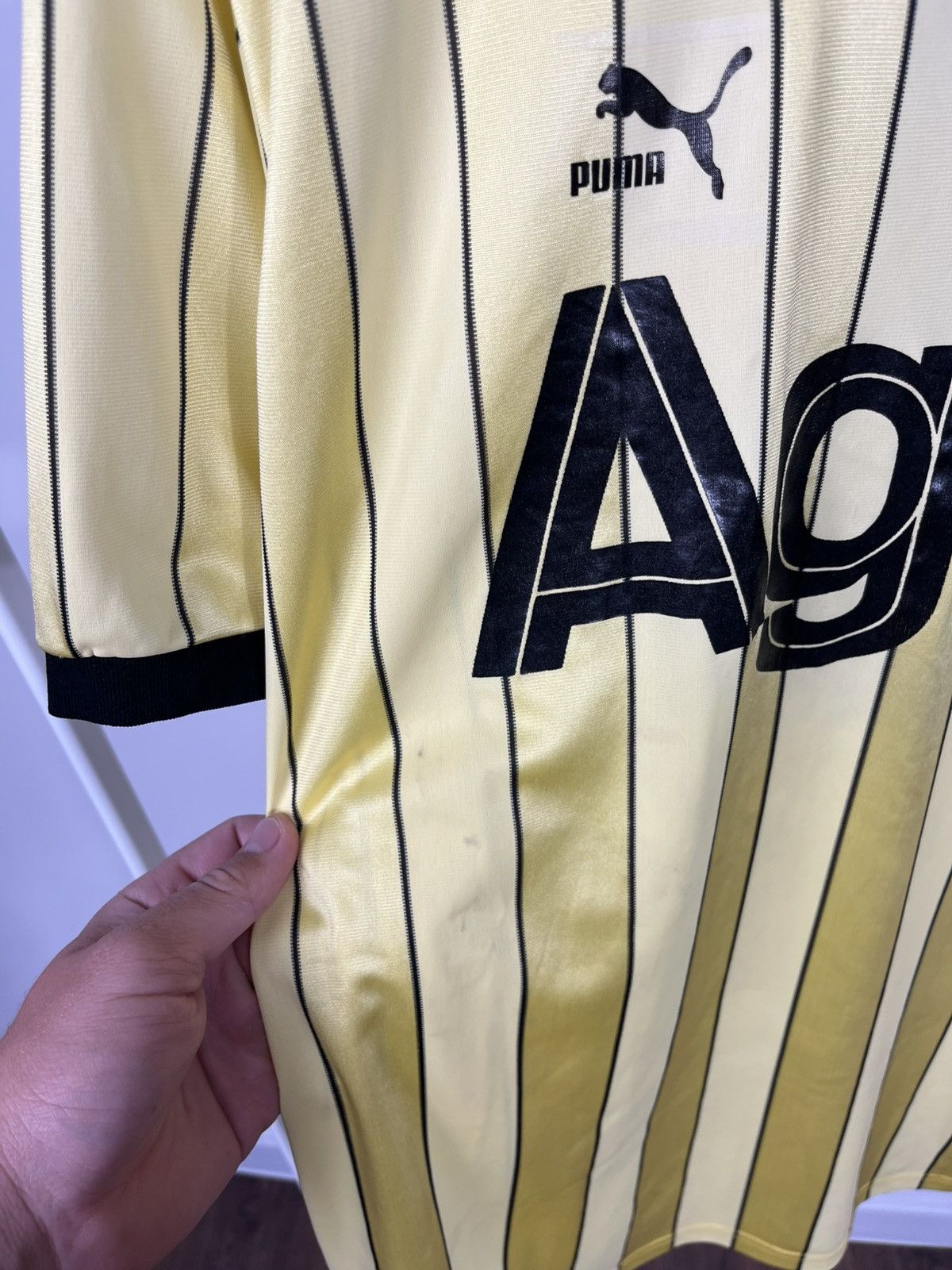 Puma Vintage Puma Agip Striped Jersey Number 3 Yellow Black Size US S / EU 44-46 / 1 - 7 Thumbnail