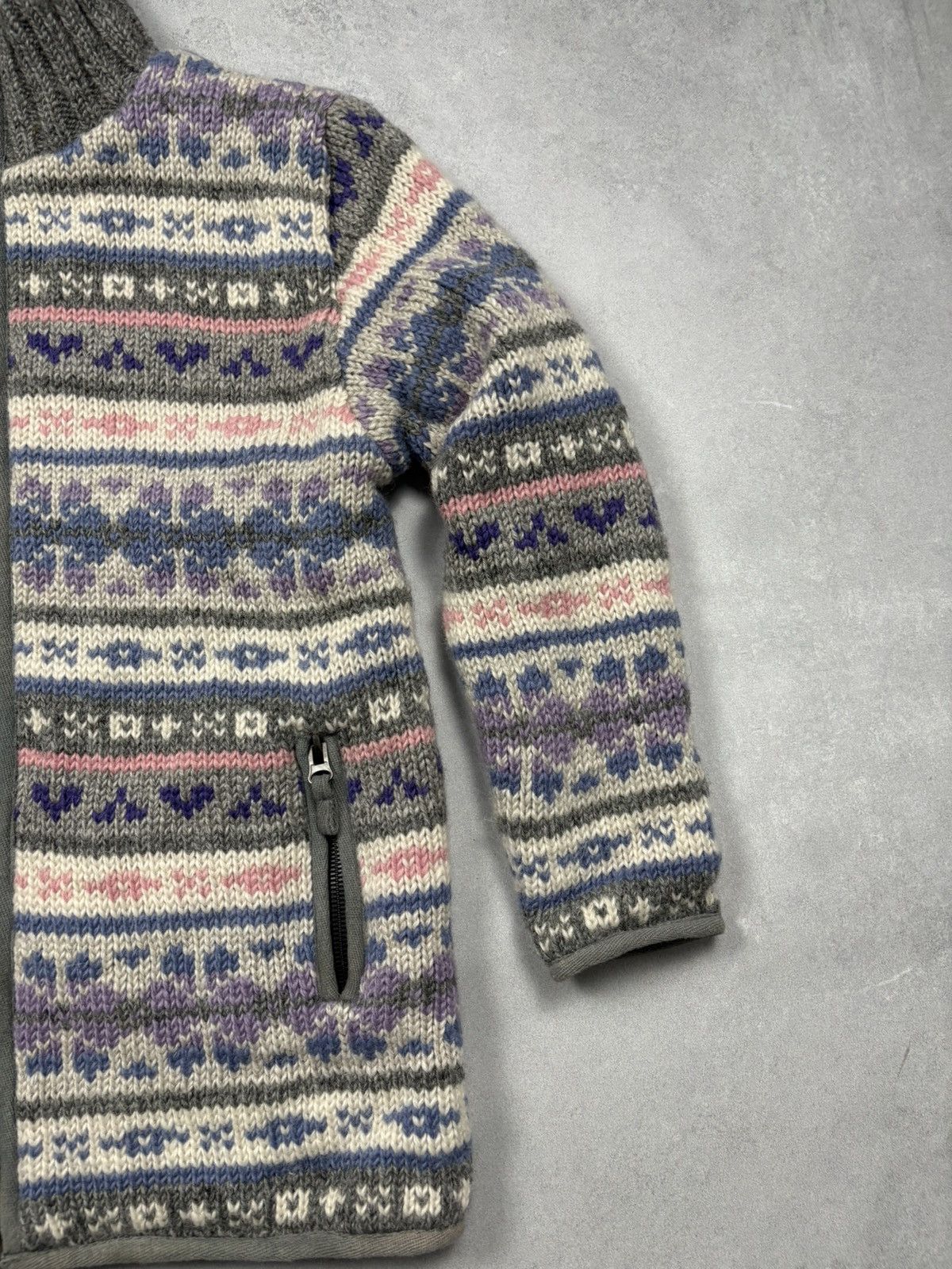Handmade Pachamama Hand Knit Wool Fleece Lined Nordic Zip Jacket M Size M / US 6-8 / IT 42-44 - 2 Thumbnail