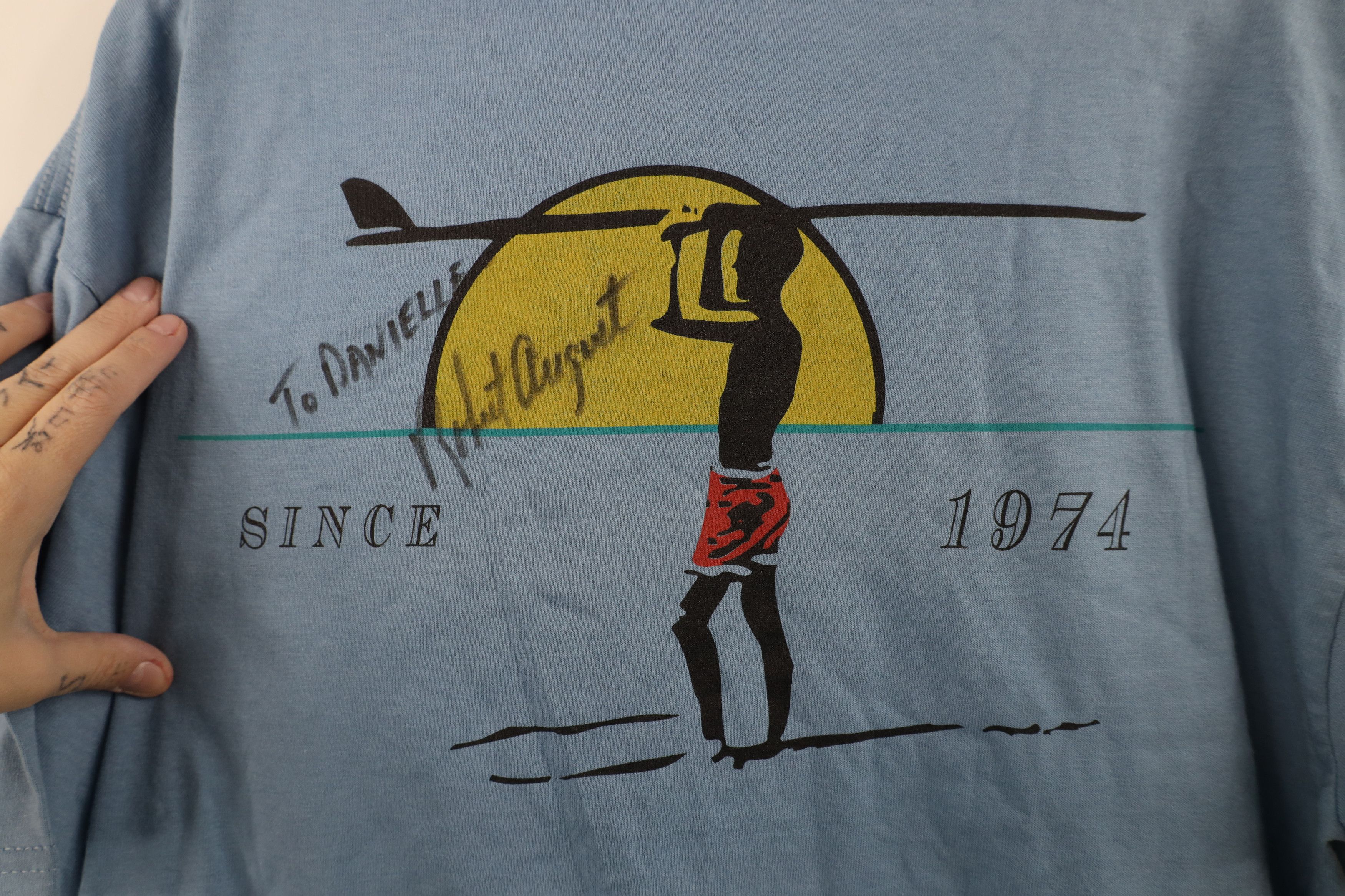 Vintage Vintage 90s Robert August Surfing Surf T-Shirt Blue Size US L / EU 52-54 / 3 - 10 Thumbnail