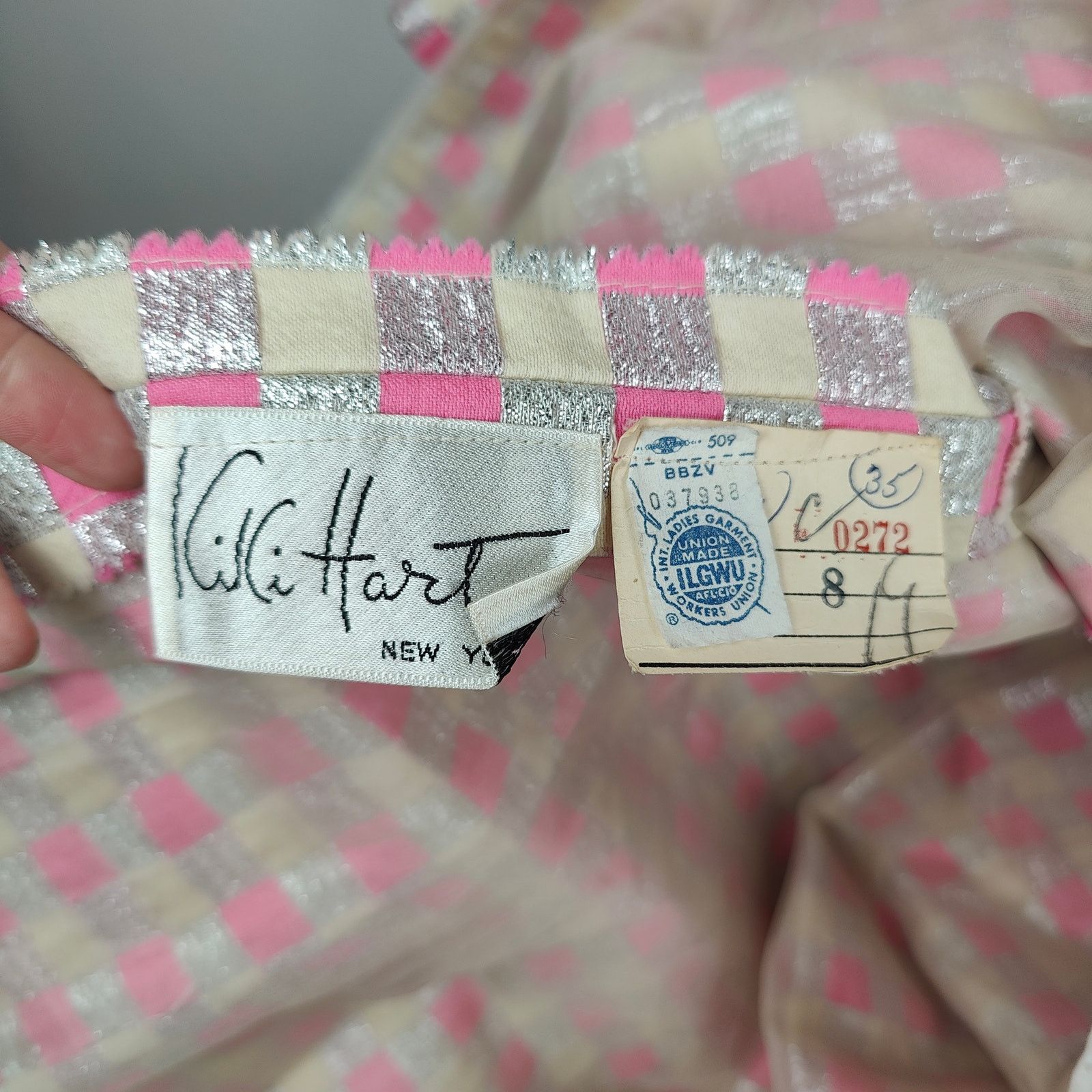 Other Vintage 60s Kiki Hart Dress Womens 8 Pink Silver Check Size M / US 6-8 / IT 42-44 - 10 Thumbnail
