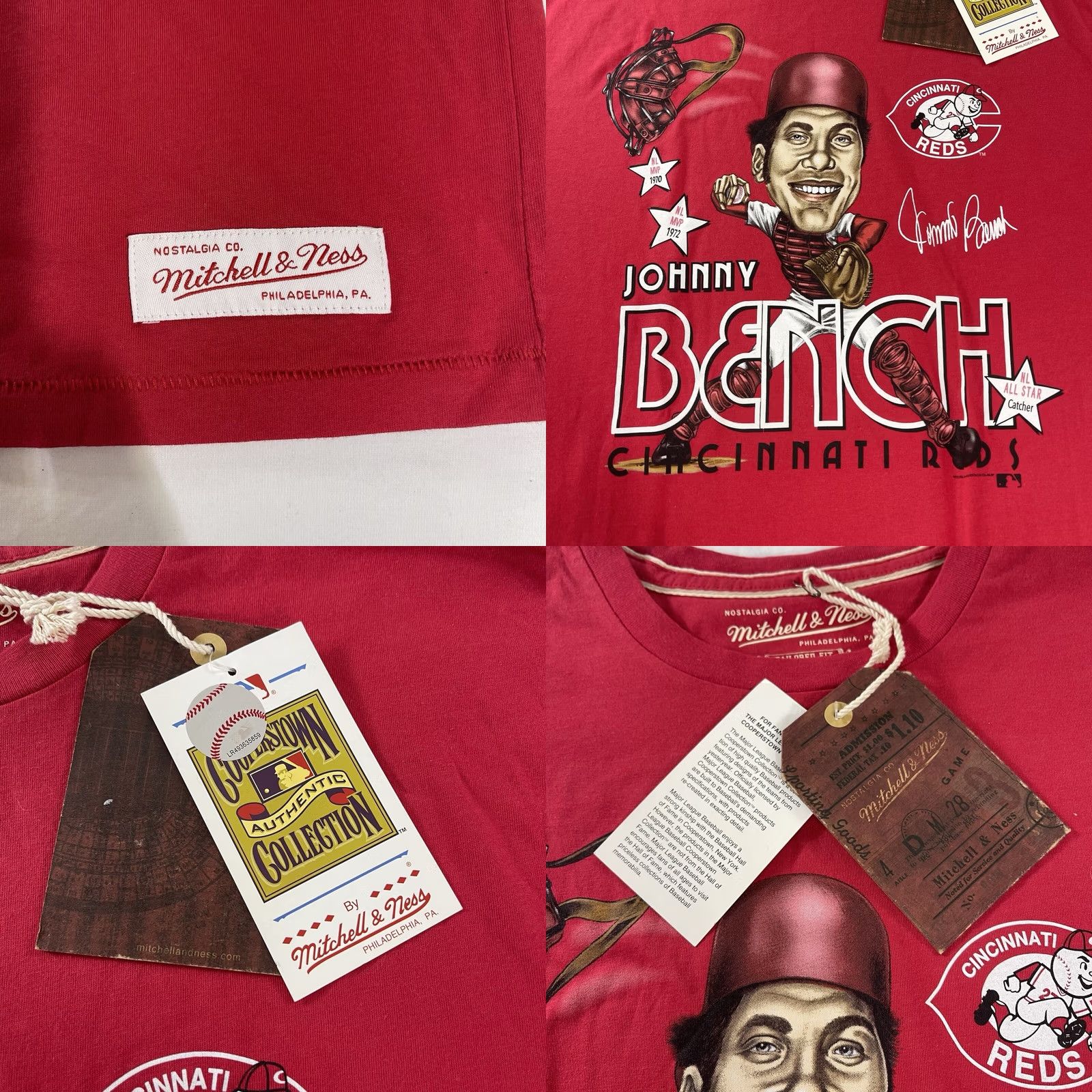 Mitchell & Ness Mitchell and Ness T-Shirt Cincinnati Reds Johnny Bench All Star 2XL Red Graphic Shirts & Tops Mens Size US XXL / EU 58 / 5 - 8 Thumbnail