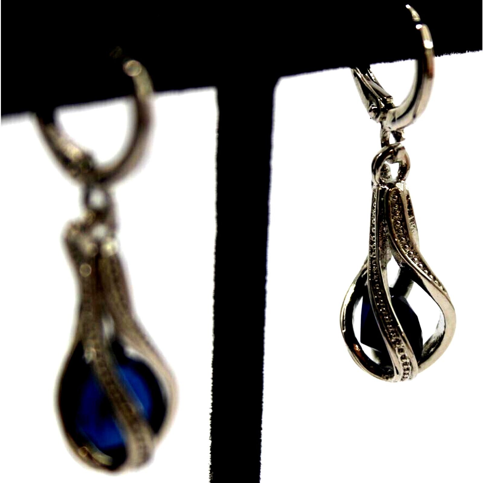 Other Floating Faux Sapphire Necklace Earring Set • Twist Drop Size ONE SIZE - 3 Thumbnail