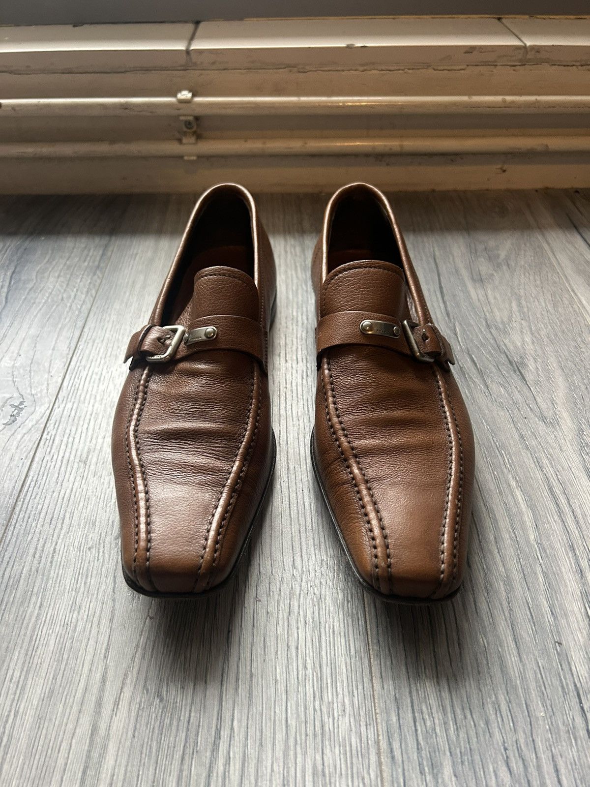 Prada Prada Brown Pebbled Leather Loafers Size US 9 / EU 42 - 3 Thumbnail