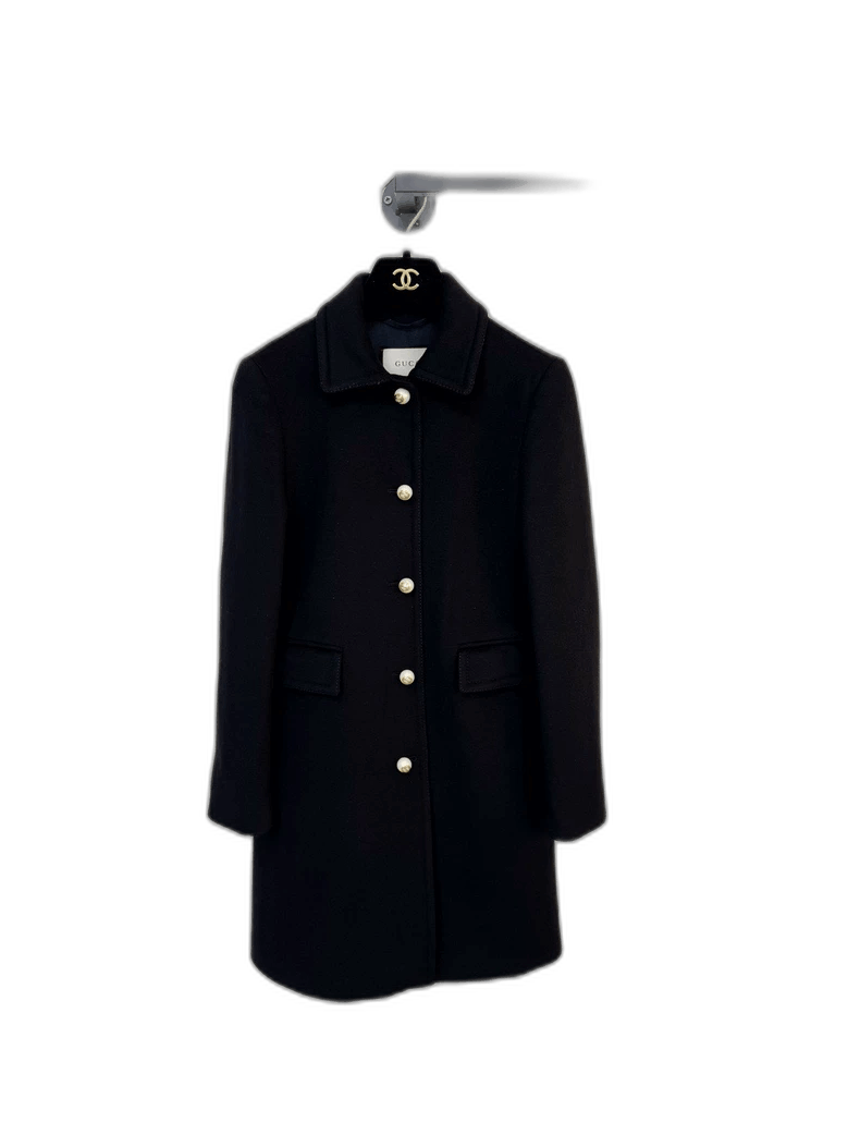 Gucci Gucci Black Wool Coat with Pearl Buttons Size M / US 6-8 / IT 42-44 - 1 Thumbnail