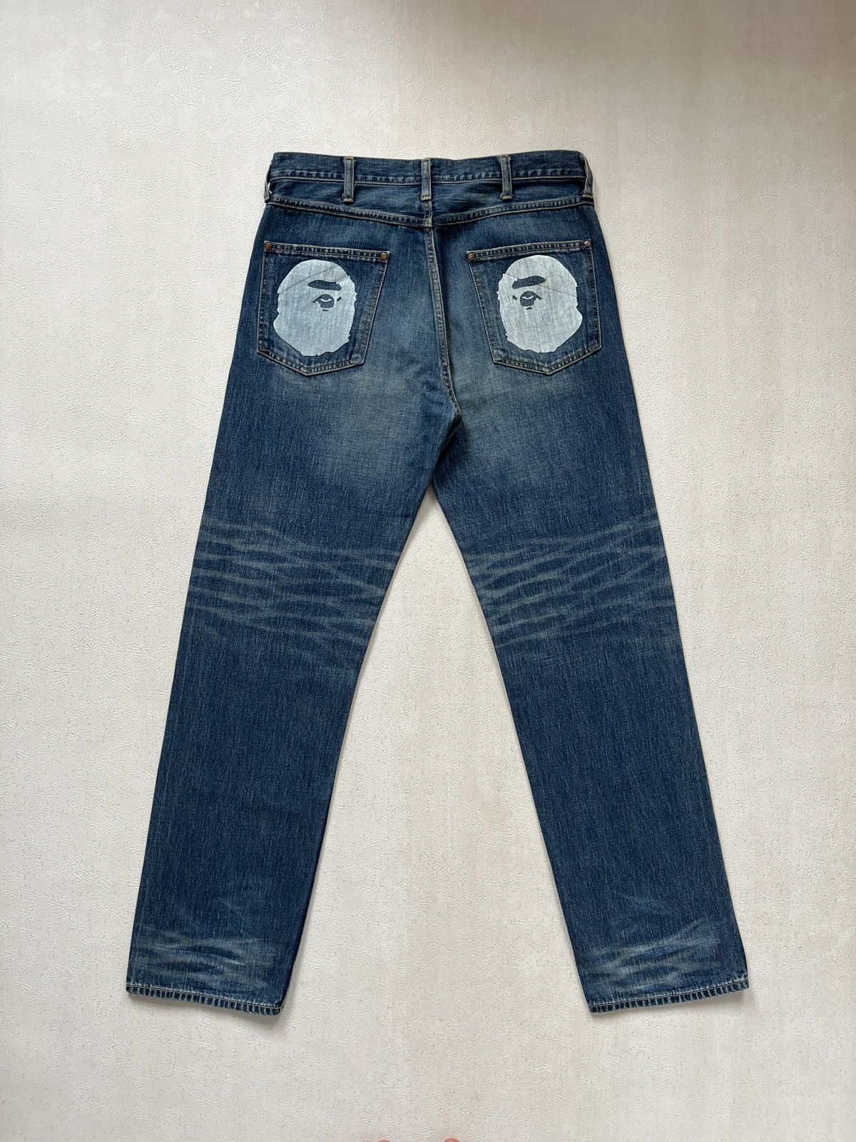 Bape 00’s Bape Ape Head Washed Denim Jeans Size US 32 / EU 48 - 1 Thumbnail