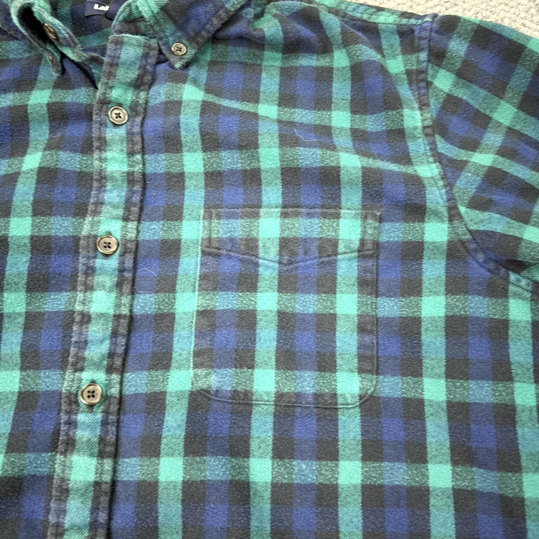 Lands' End Lands' End Shirt Mens Medium Blue Green Plaid Flannel Button-Down Long Sleeve Cotton with Pockets - Classic Fit Mens Size US M / EU 48-50 / 2 - 2 Thumbnail