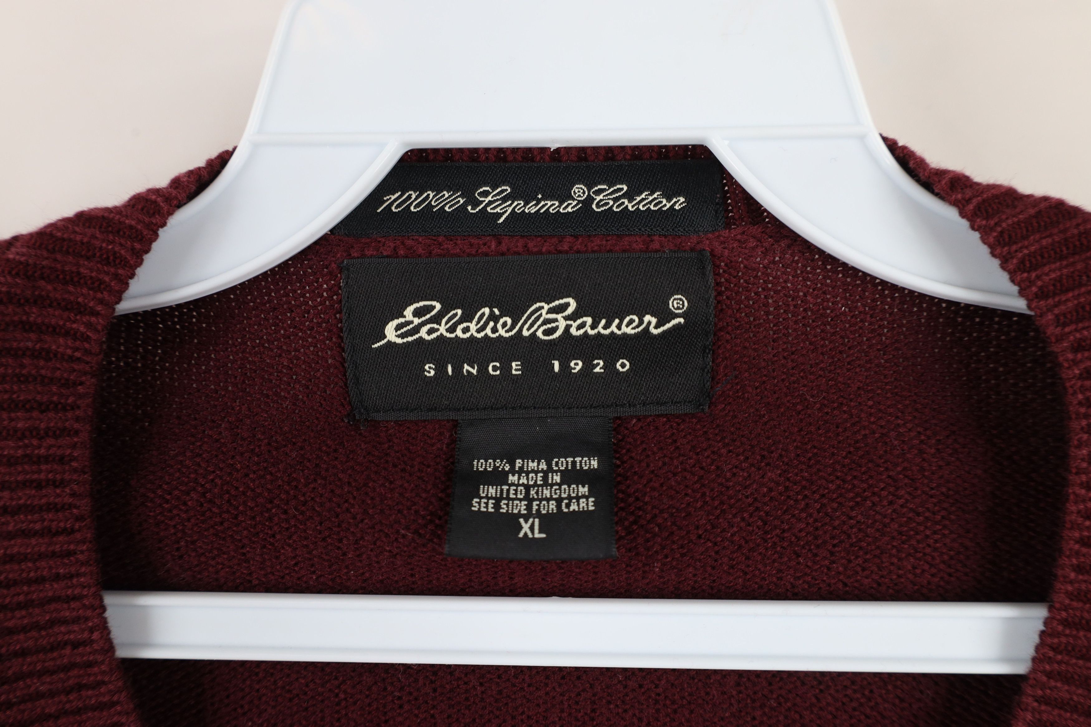 Eddie Bauer × Vintage Vintage 90s Eddie Bauer Cotton Knit V-Neck Sweater Burgundy Size US XL / EU 56 / 4 - 4 Thumbnail