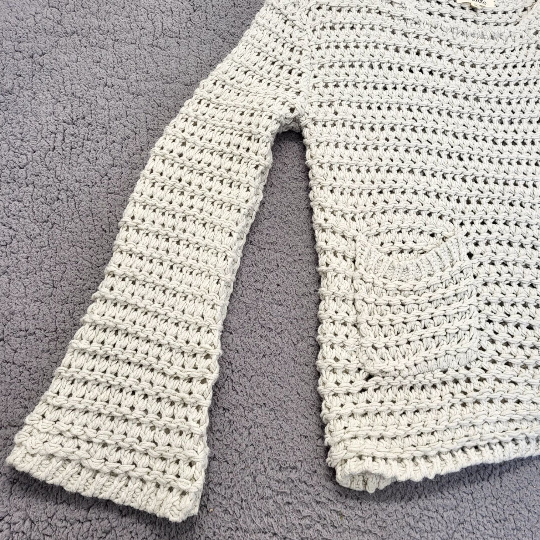 Vintage Listicle Sweater Women’s Large Ivory Long Sleeve Crocheted Pullover Knit Knit Style Kimono Sleeve 90s Bohemian Classic Vintage No Size L / US 10 / IT 46 - 3 Thumbnail