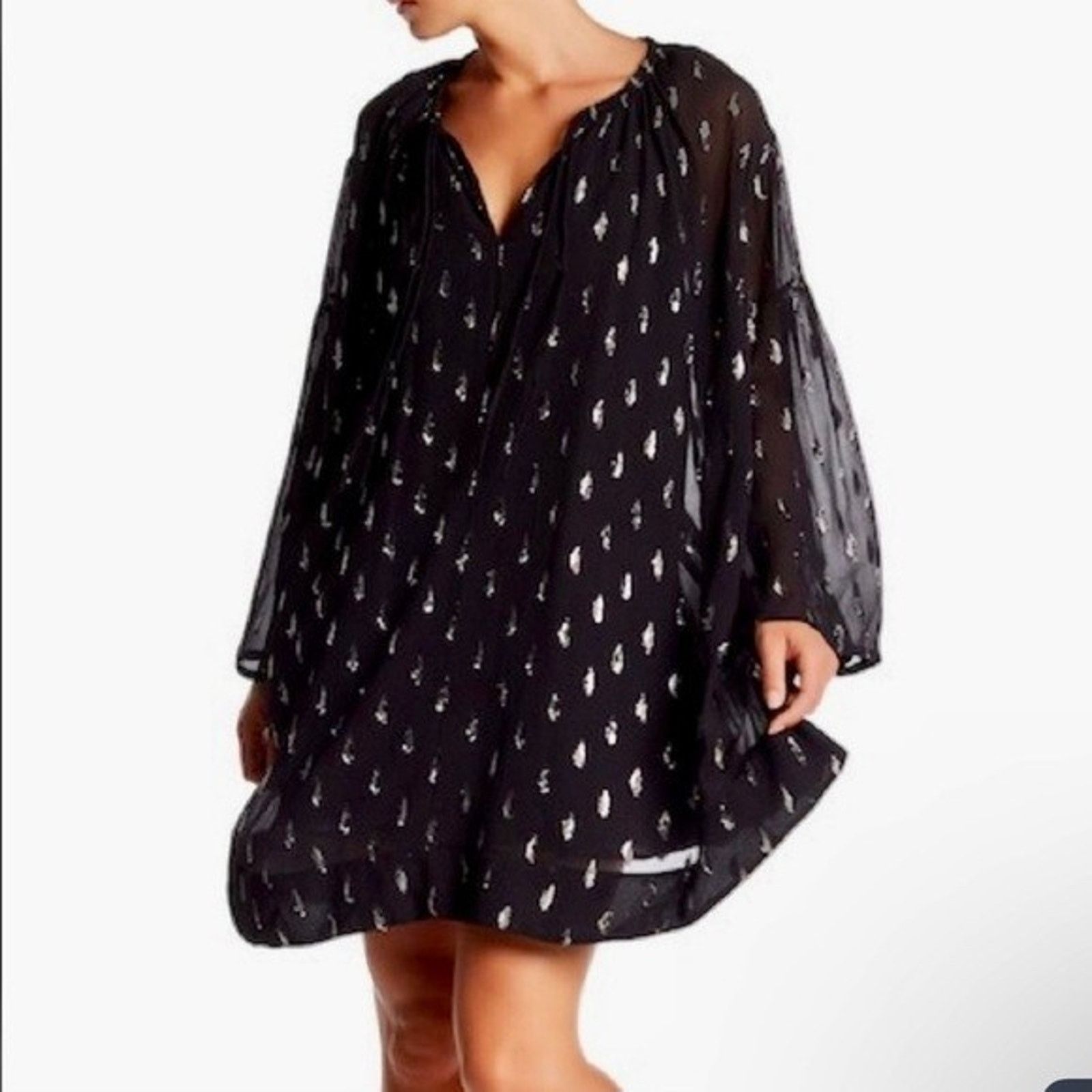 Iro IRO Paula Black Silk Bell Sleeve TieNeck Mini Dress Sz 36 S Size S / US 4 / IT 40 - 3 Thumbnail