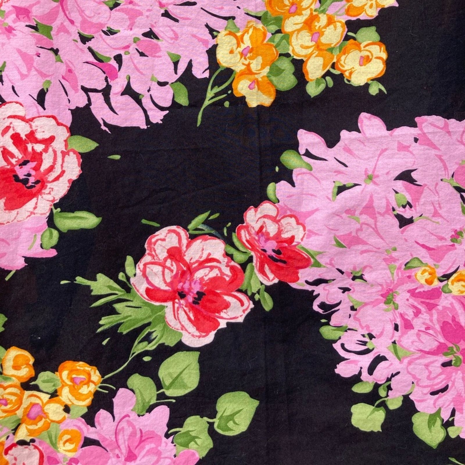 Vintage Boho Black Floral Scarf Wrap Bistro Tablecloth Size ONE SIZE - 2 Thumbnail