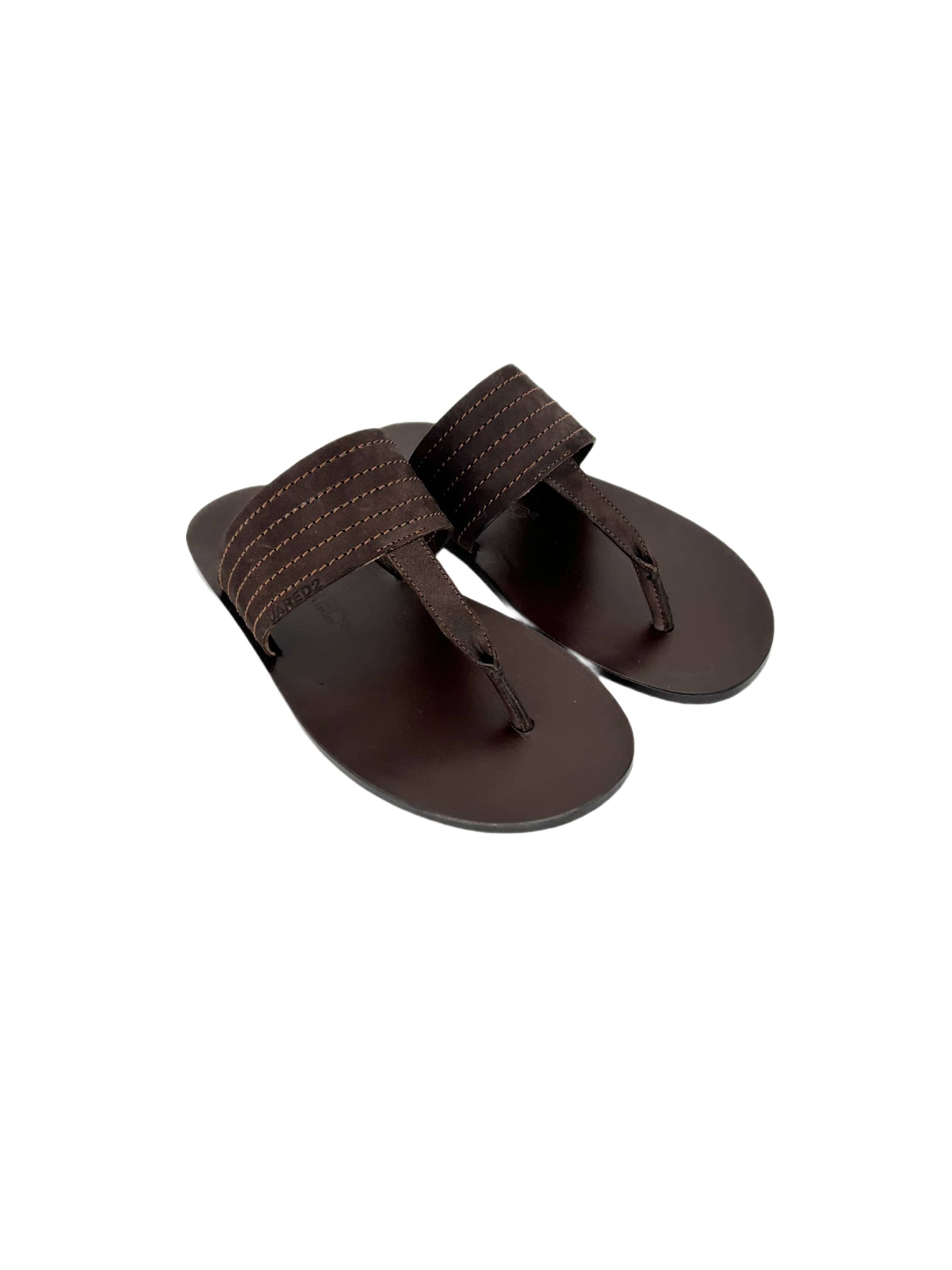 DSQ2 Brown 'Grecian' Style Sandal With Stitch Detailing