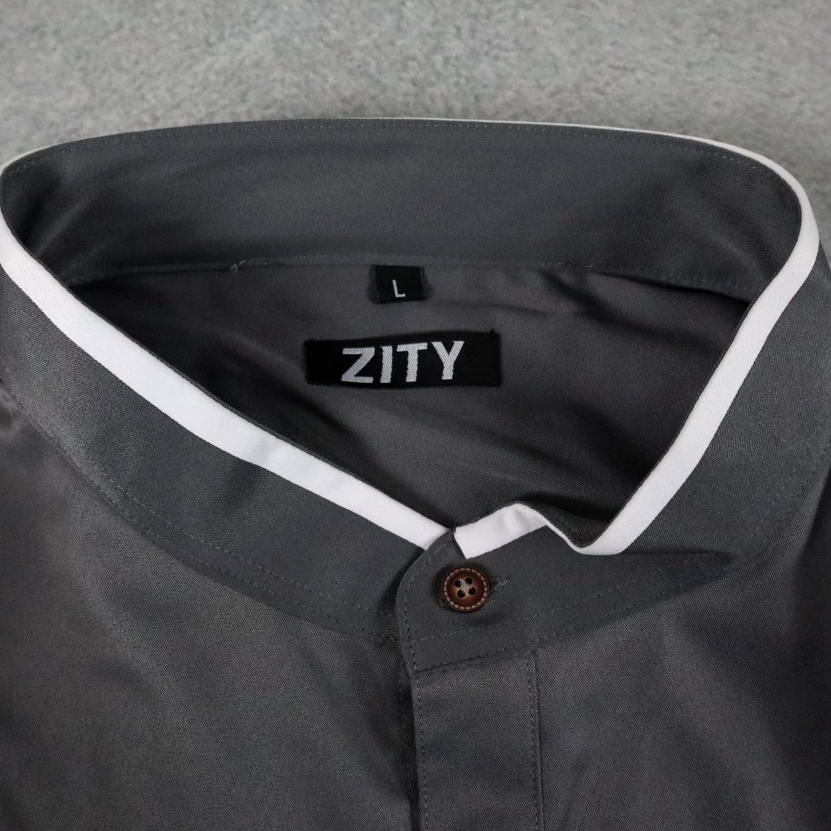 Vintage Zity Shirt Mens Large Band Collar Casual Stretch Button-Up Gray Long Sleeve Size US L / EU 52-54 / 3 - 5 Thumbnail