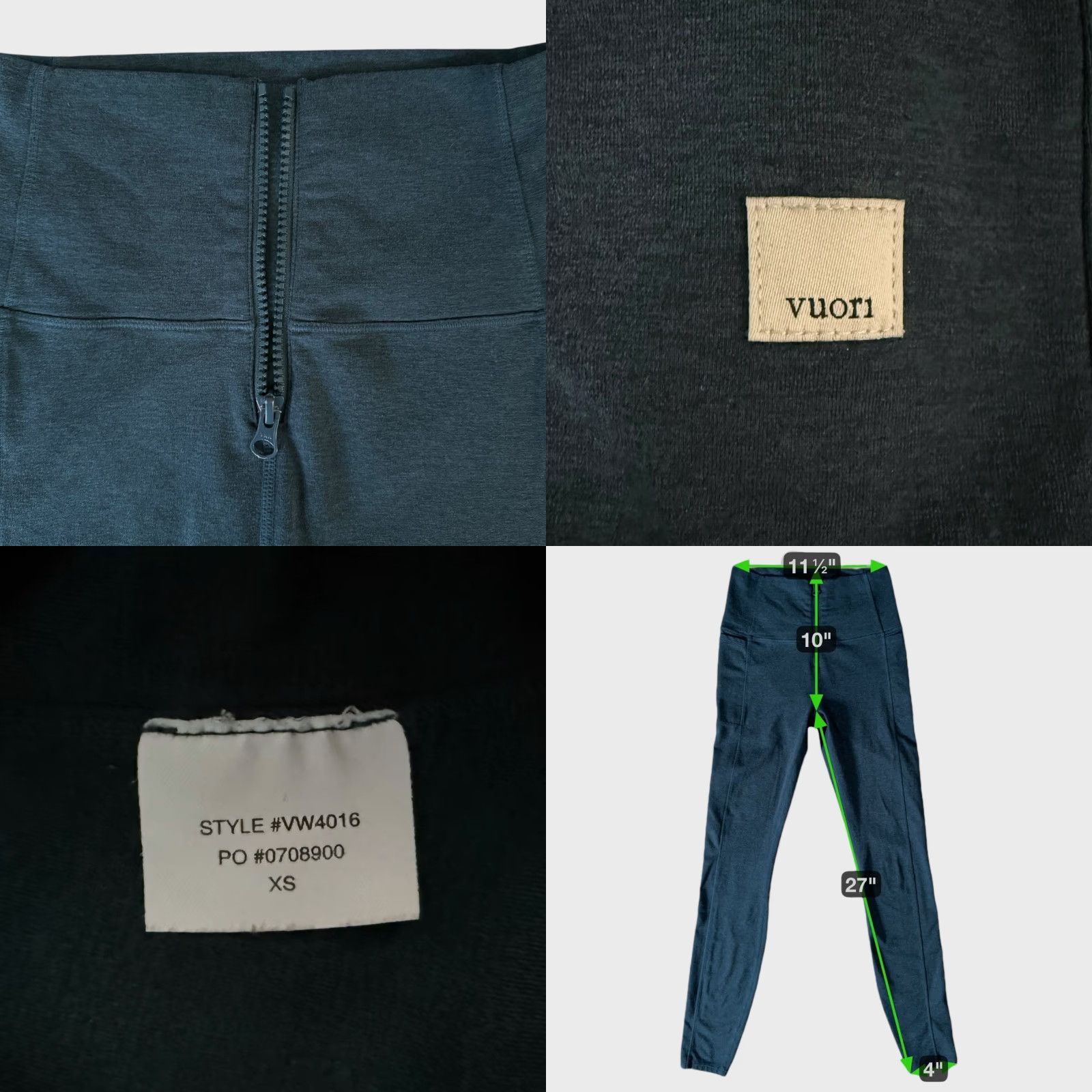 Vuori Vuori Zip-Front Granite Heathered Leggings Green Women's XS Athleticwear Gym Size 26" / US 2 / IT 38 - 8 Thumbnail
