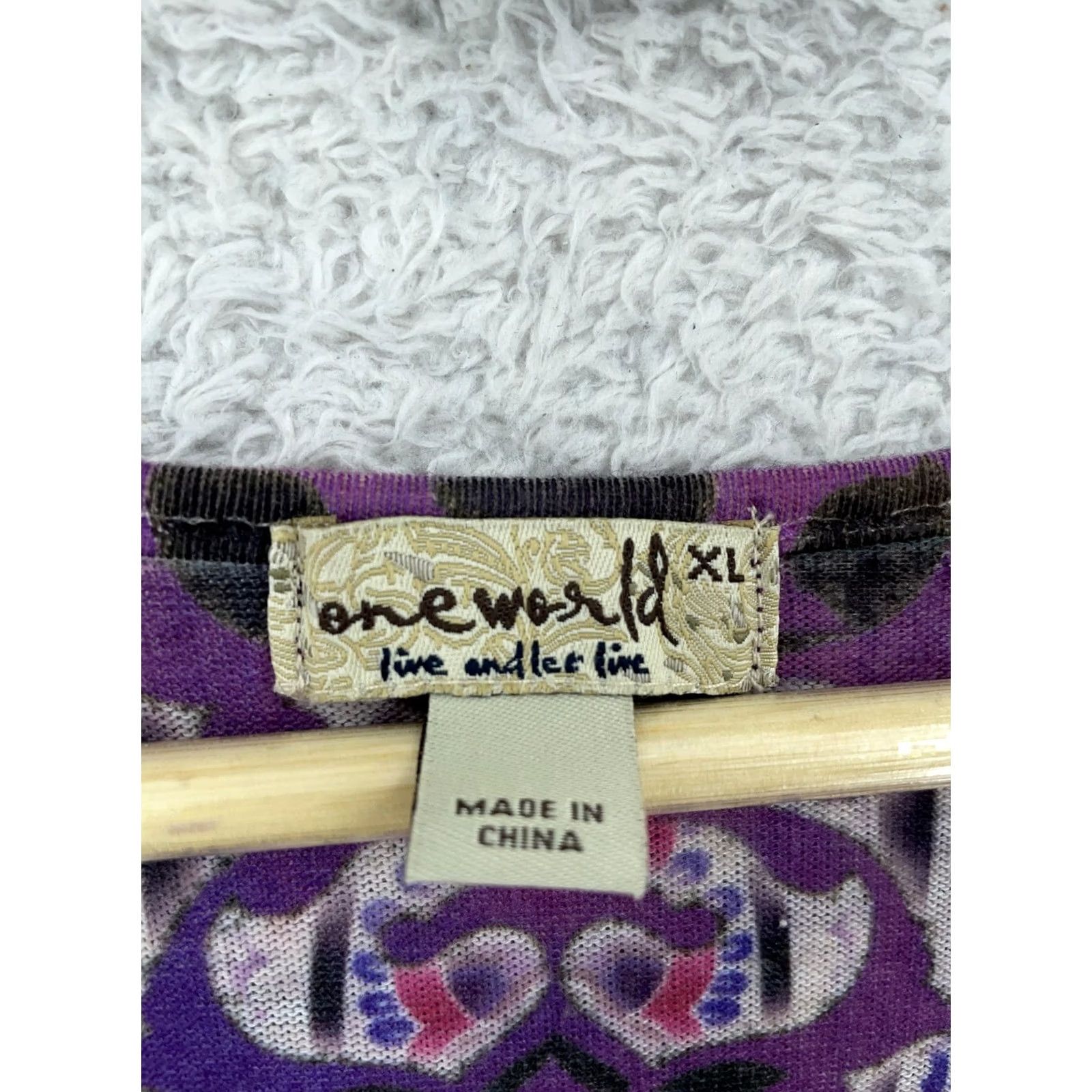 Vintage One World Tunic Top Womens XL Purple Paisley Boho Peasant V Neck Pleated Rhinestone Embellished Casual Long Sleeve Size XL / US 12-14 / IT 48-50 - 7 Thumbnail