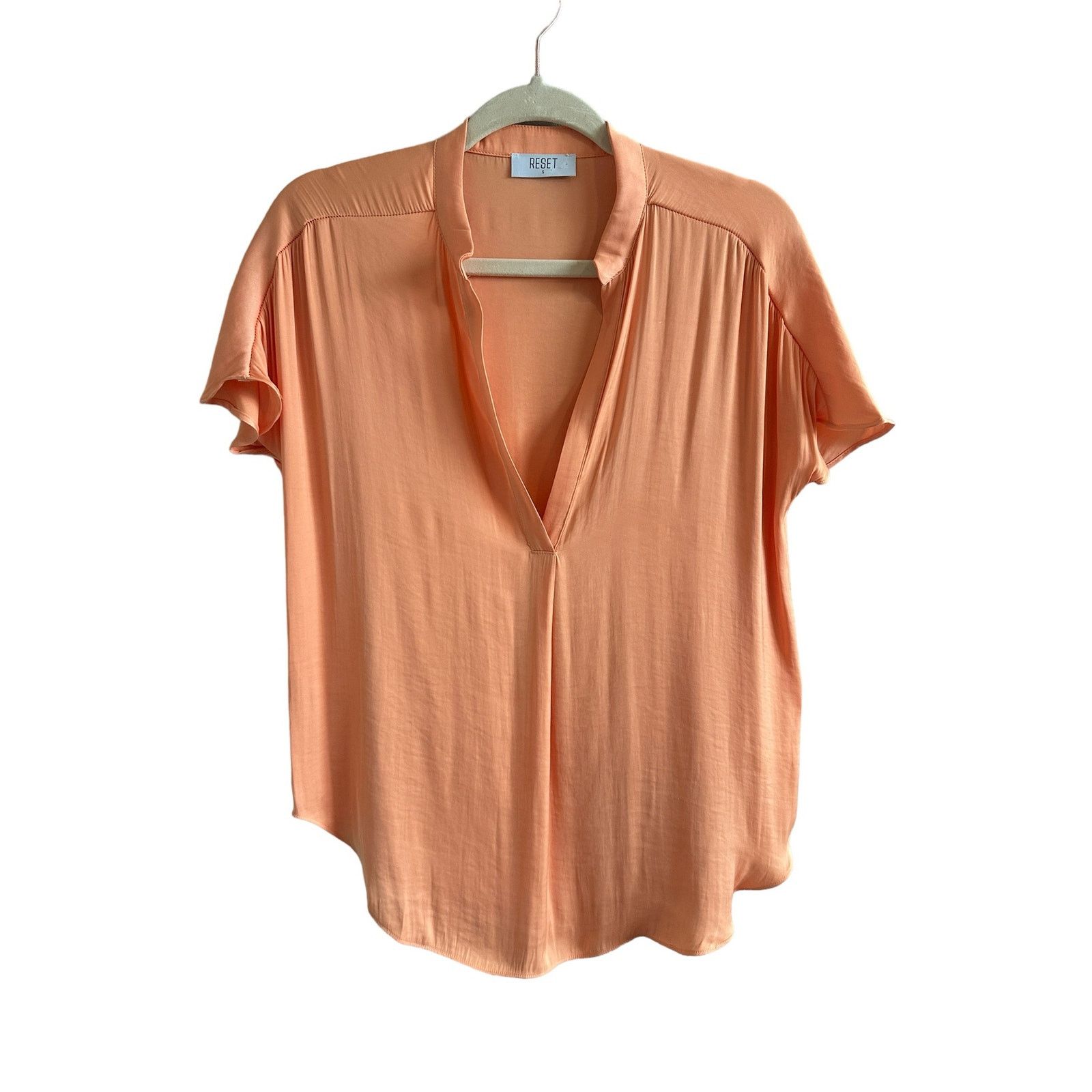 Other RESET Orange Short Sleeve V-Neck Lightweight Slip On Blouse Size S / US 4 / IT 40 - 2 Thumbnail