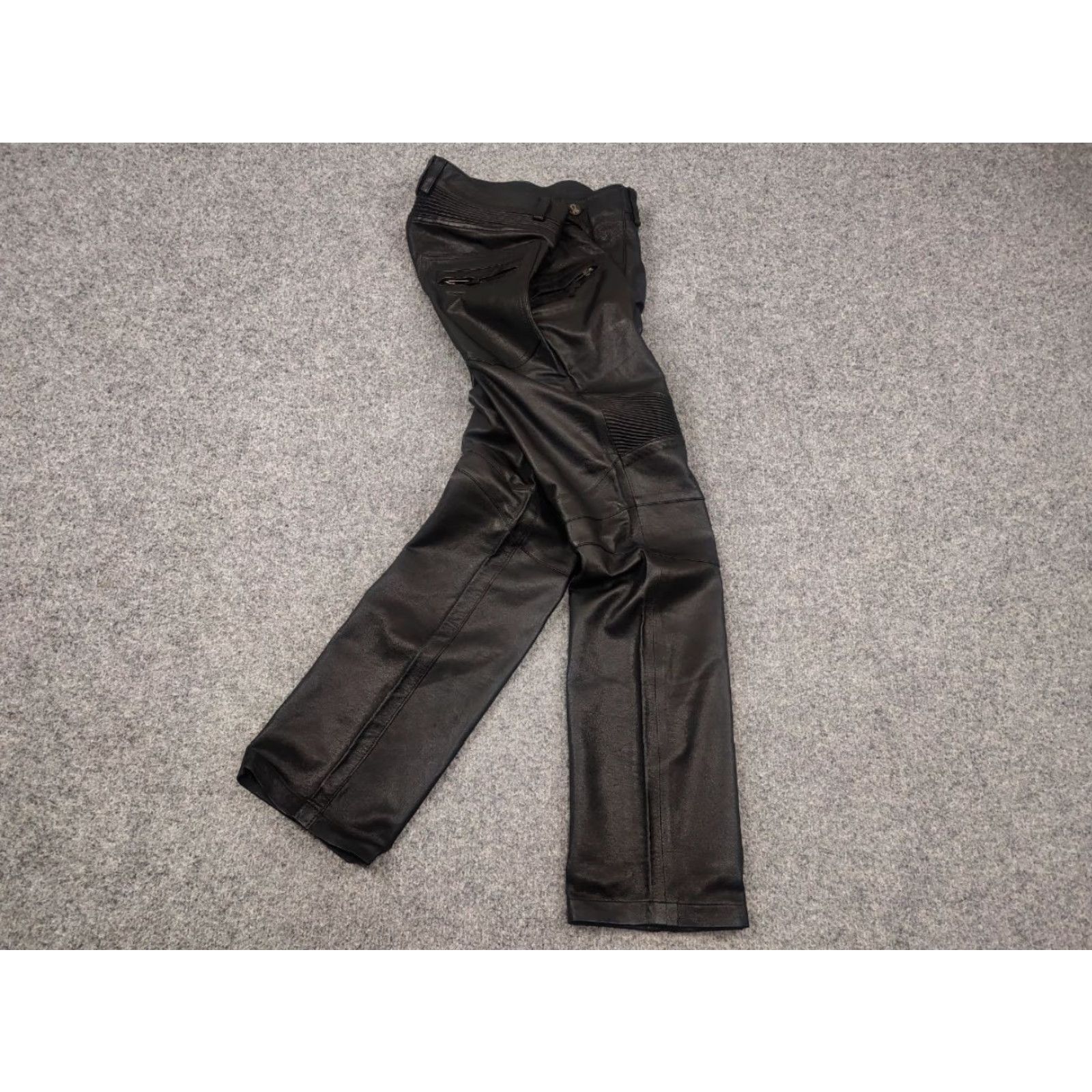 Balmain Gardeur Design Perfect men's Leather Pants Balmain Biker Style Straight Pants 32 Black Leather Size US 32 / EU 48 - 2 Thumbnail