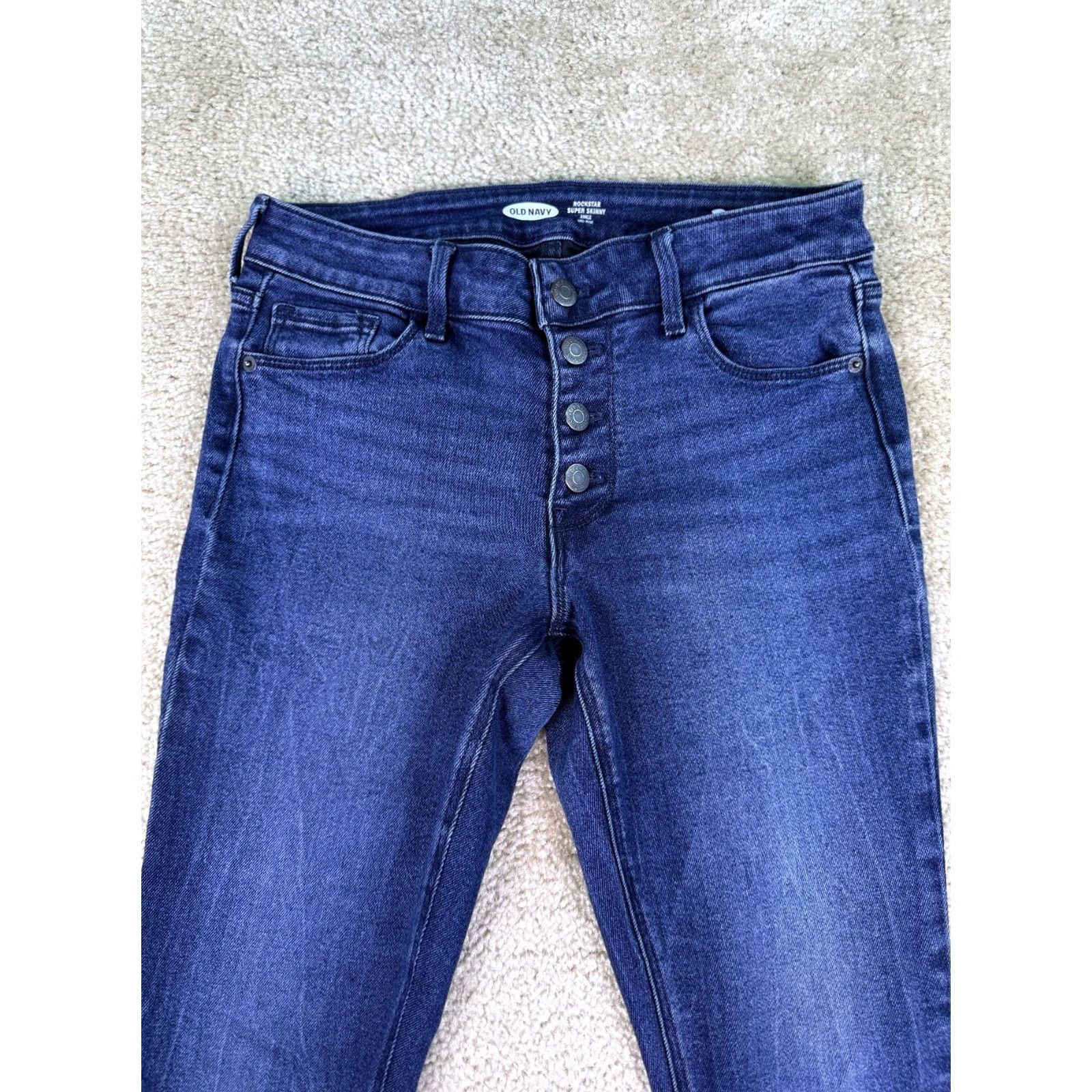Old Navy Old Navy Rockstar Jeans Ankle Womens Size 4 Blue Distressed Button Fly Raw Hem C925 Size ONE SIZE - 2 Thumbnail