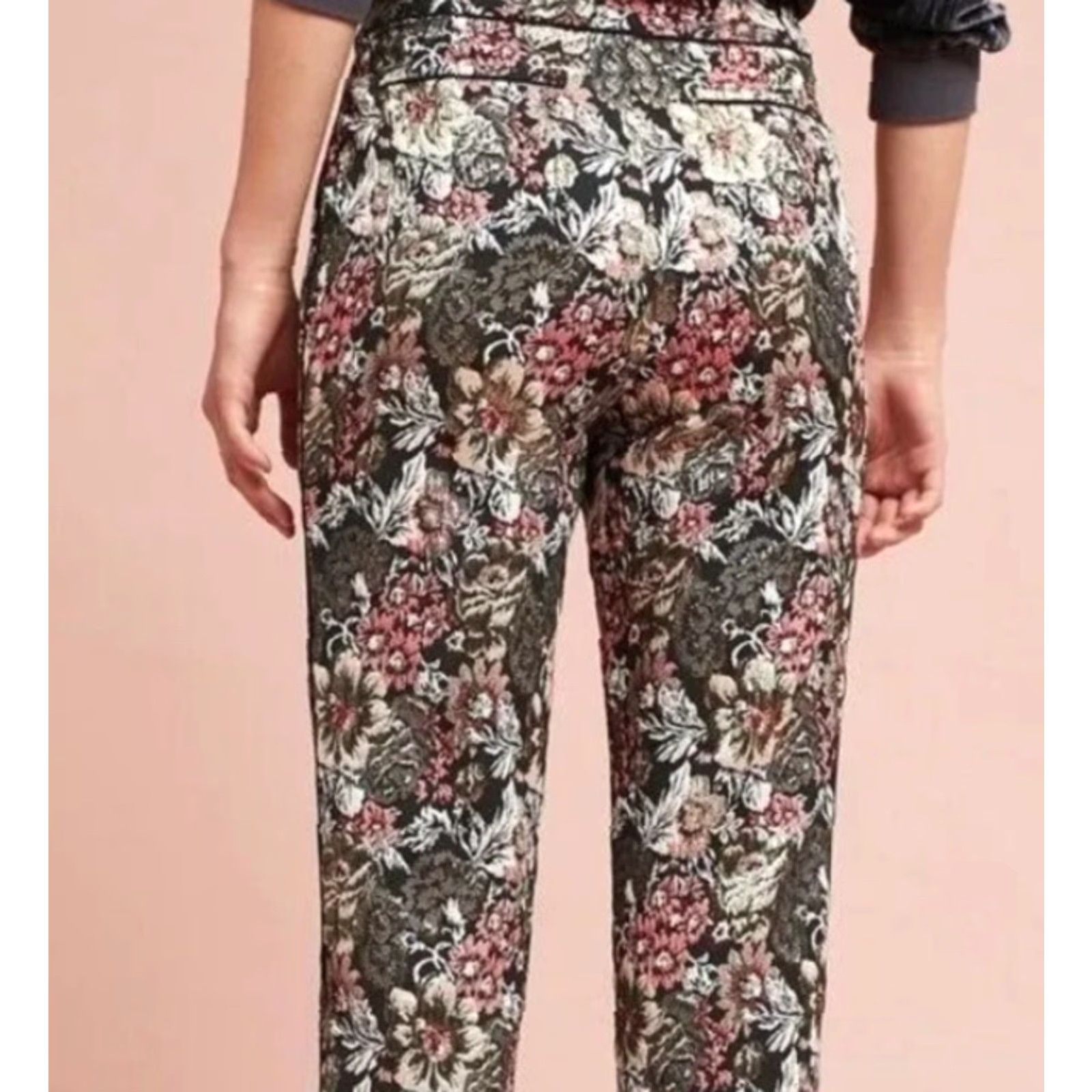 Vintage Anthropologie Maeve Jacquard Metallic Floral Slim Pants Trousers Size 4 Size 27" / US 4 / IT 40 - 2 Thumbnail