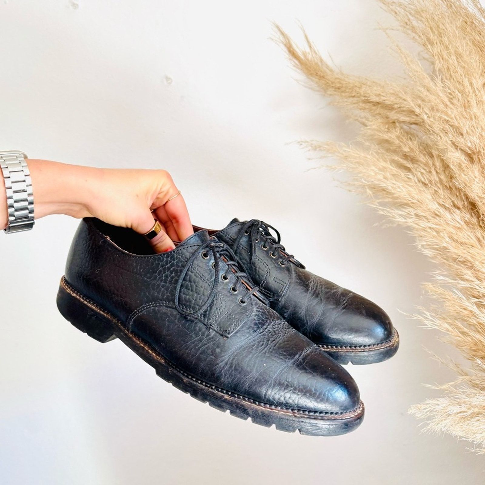 Trask HS TRASK Black Bison Pebbled Leather Oxford $278 Dress Shoes Size US 10.5 / EU 43-44 - 2 Thumbnail