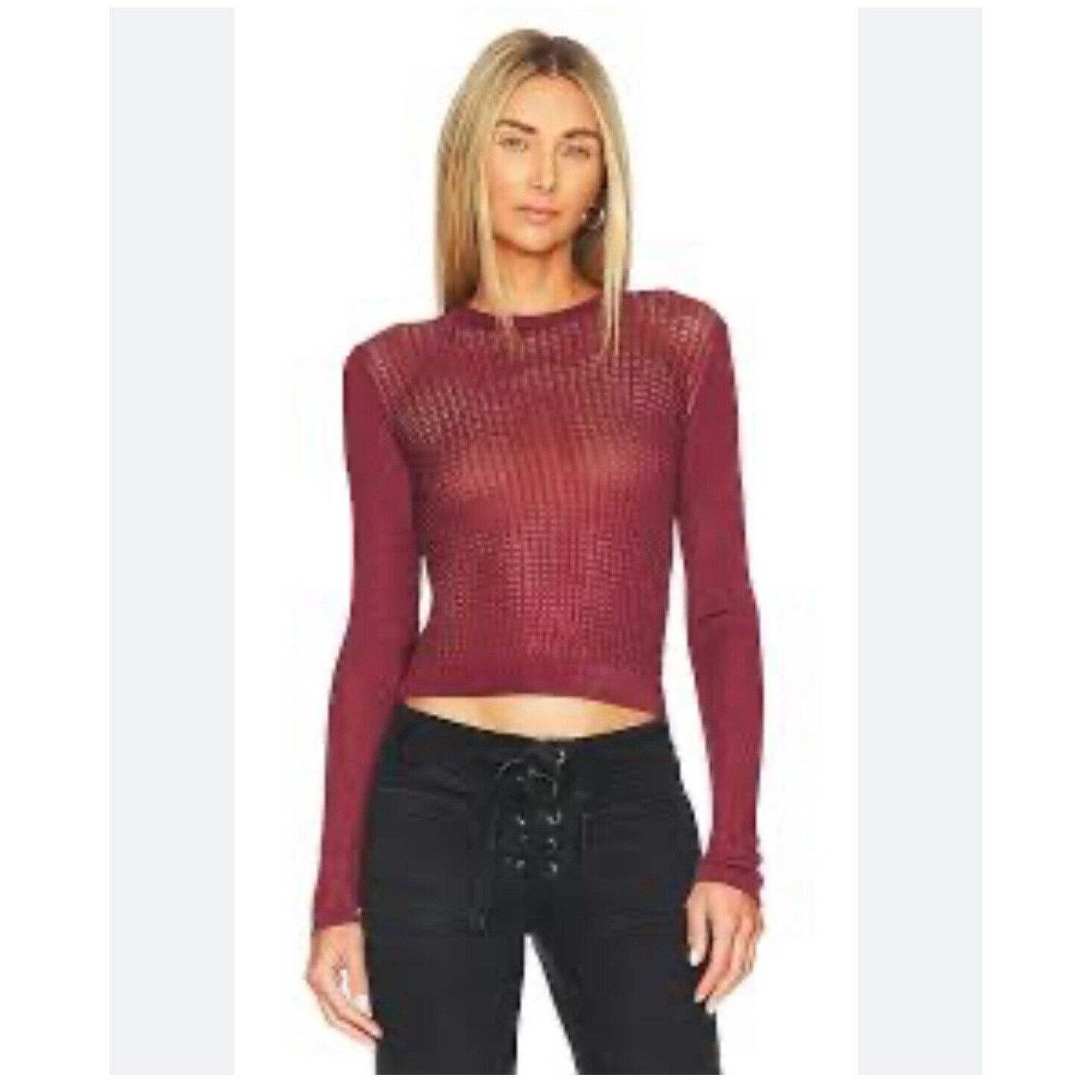 Free People Free People Shirt Large NWT Open Knit H2O Cropped Raw Garnet Size L / US 10 / IT 46 - 1 Thumbnail