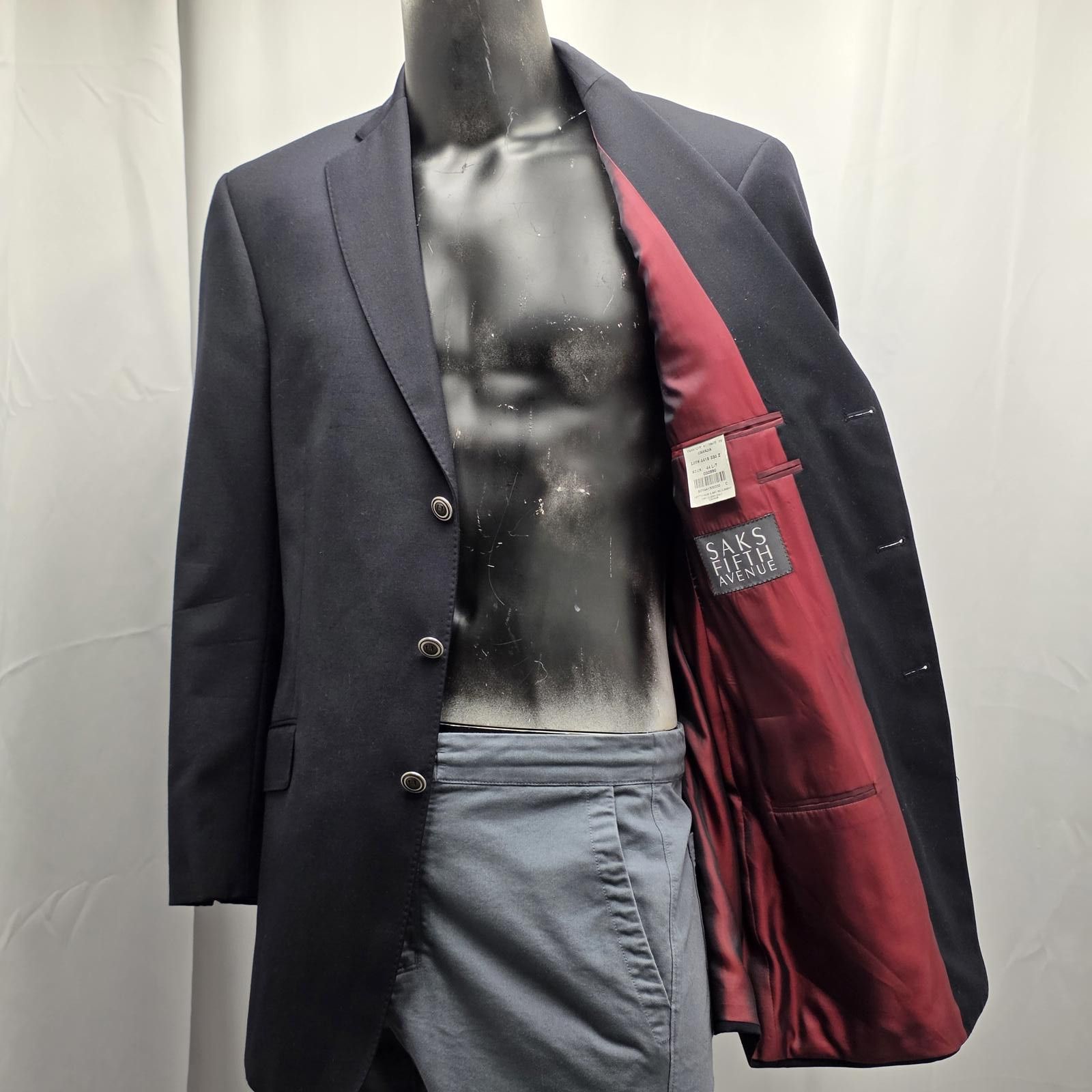 Saks Fifth Avenue Saks Fifth Avenue Black Sport Coat Made by Samuelsohn 44 L-T Size 44L - 12 Thumbnail