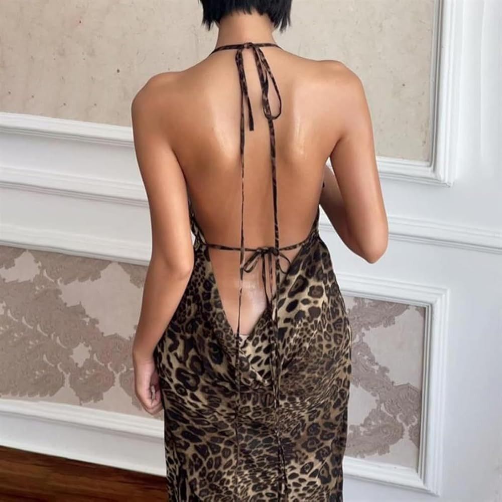 Vintage Leopard Print Backless Draped Halter Mermaid Maxi Dress Size M / US 6-8 / IT 42-44 - 3 Thumbnail