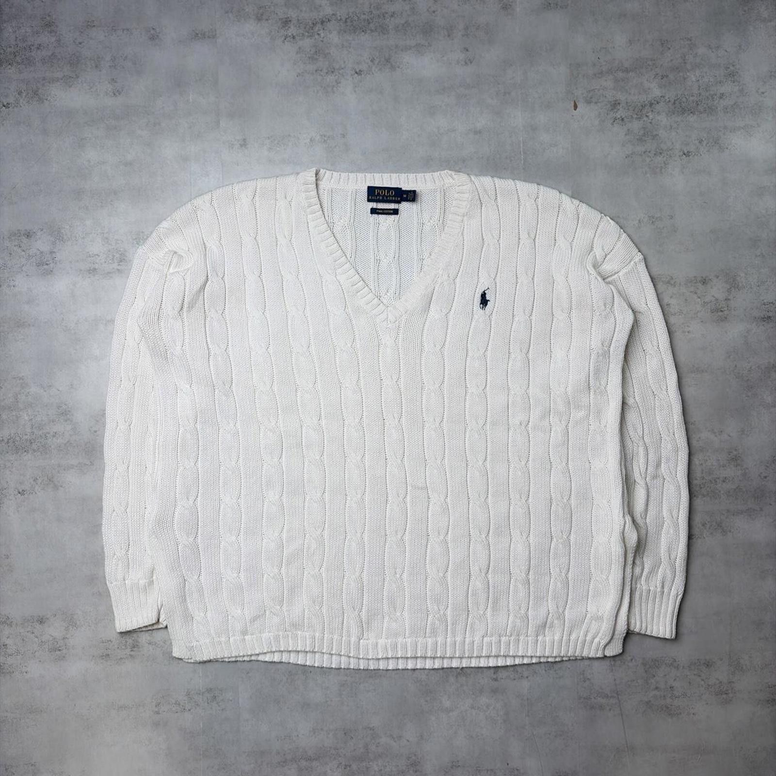 Polo Ralph Lauren Y2K White Polo Ralph Lauren Quilted Knit V-Neck Sweater Size M / US 6-8 / IT 42-44 - 1 Thumbnail