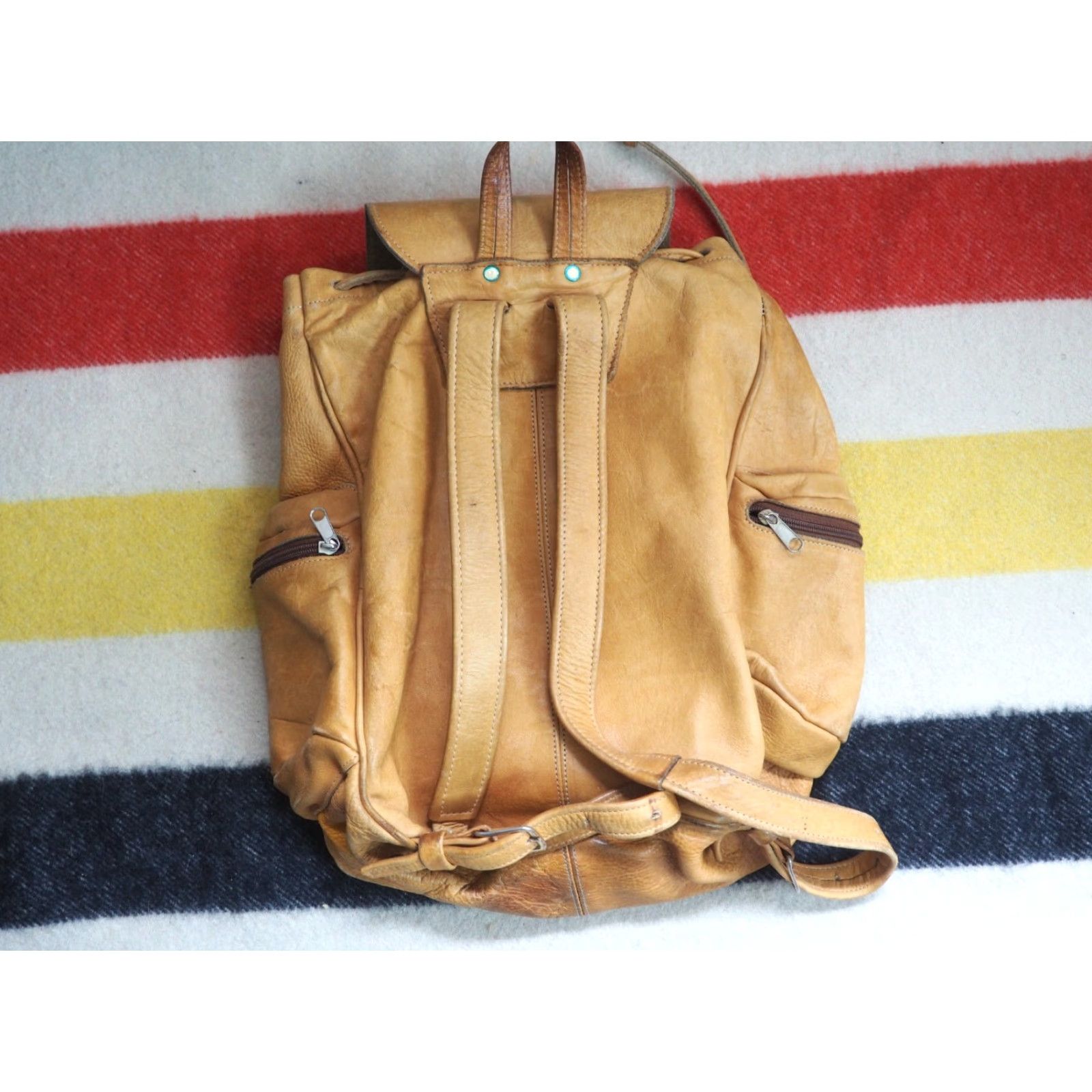 Vintage VINTAGE VTG Light Brown Heavy Tooled Leather Drawstring Boho Hippy Y2k Backpack Bag Size ONE SIZE - 2 Thumbnail