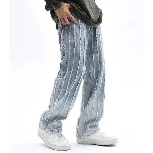 Japanese Brand Unisex Striped Frayed Ripped Tassel Jeans Pants Size US 33 - 5 Thumbnail