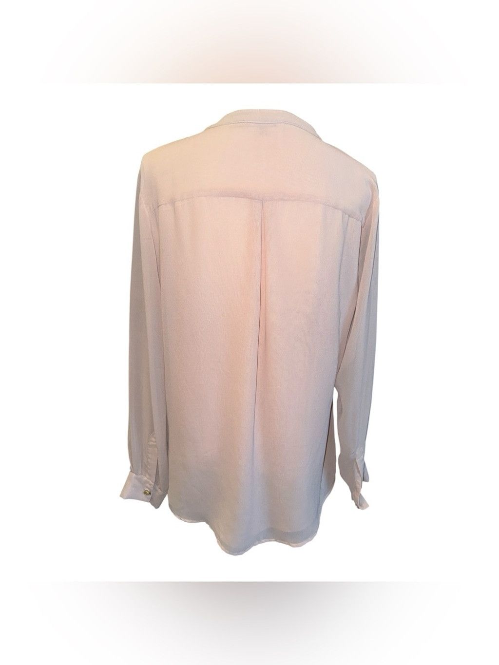 Calvin Klein Calvin Klein Pale Blush Pleated Front V-Neck Blouse- Large # Size L / US 10 / IT 46 - 2 Thumbnail