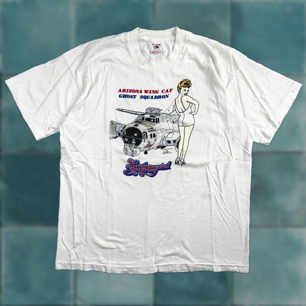 Fruit Of The Loom VINTAGE Fruit of the Loom T-Shirt Crew Neck Short Sleeve White XL Men 70s 80s 90s Arizona Wing Caf Ghost Squadron Graphic Print Size US XL / EU 56 / 4 - 1 Thumbnail