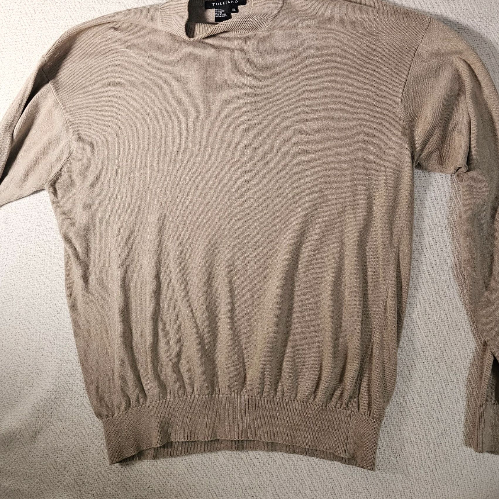 Vintage Tulliano Men's Sweater XL Silk Cotton Blend Solid Beige Long Sleeve Stretch Size US XL / EU 56 / 4 - 3 Thumbnail