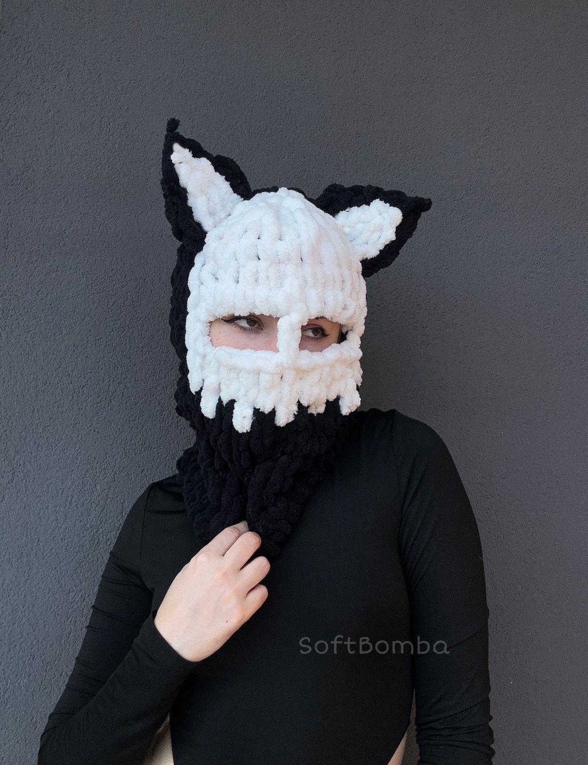 Handmade Balaclava devil skull face mask , ski mask with horns Size ONE SIZE - 2 Thumbnail