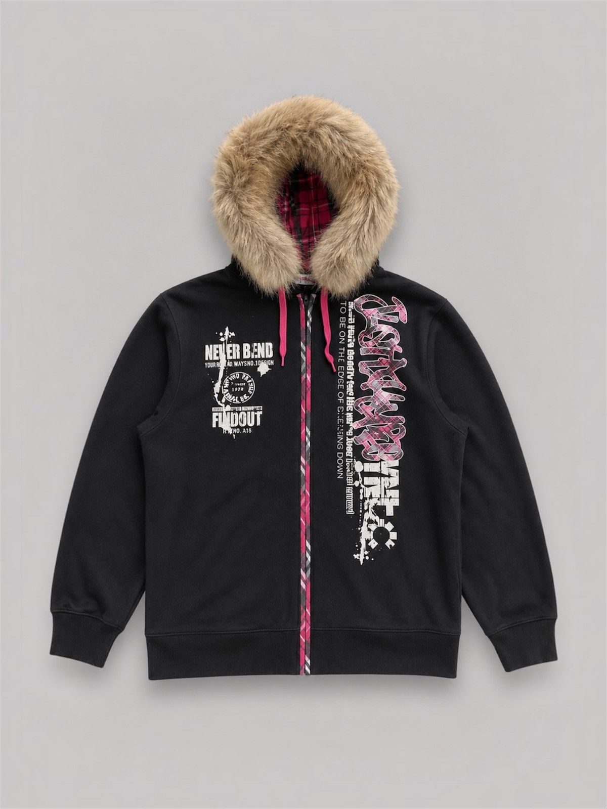 Japanese Brand Double Focus Gothic Poem Black Pink Fur Hoodie Size US L / EU 52-54 / 3 - 1 Thumbnail