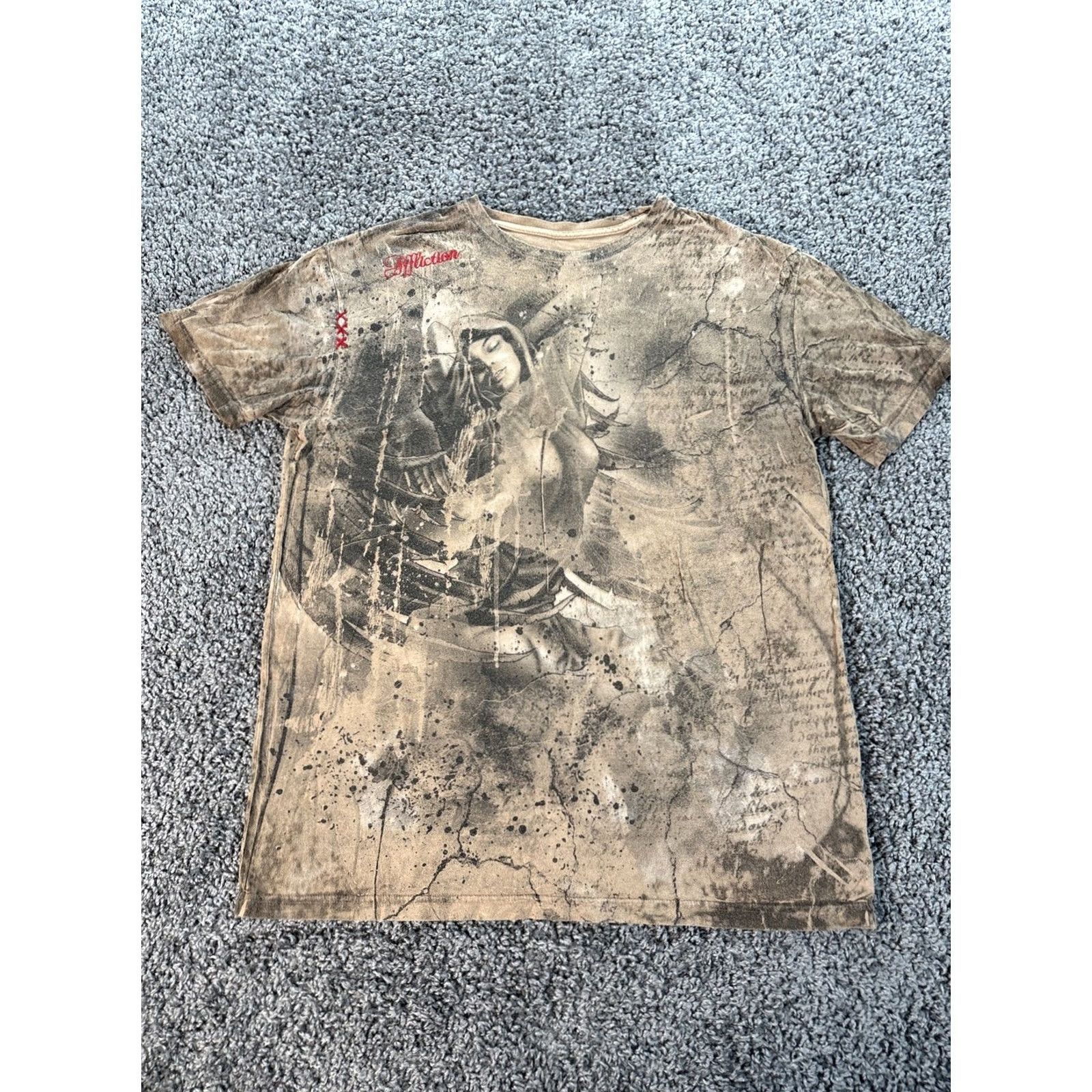 Affliction VINTAGE Affliction T-Shirt Mens XL Brown Crew Neck Gothic Grunge 90s Angel Embroidered Logo Short Sleeve Cotton Size US XL / EU 56 / 4 - 2 Thumbnail