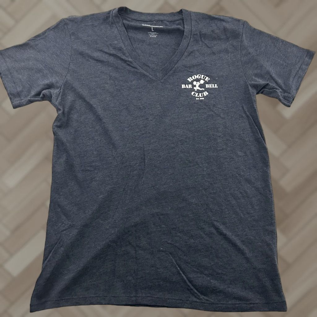 Bell Rogue Fitness Bar Bell Club V Neck Short Sleeve T Shirt Women's Large Blue Size L / US 10 / IT 46 - 1 Thumbnail
