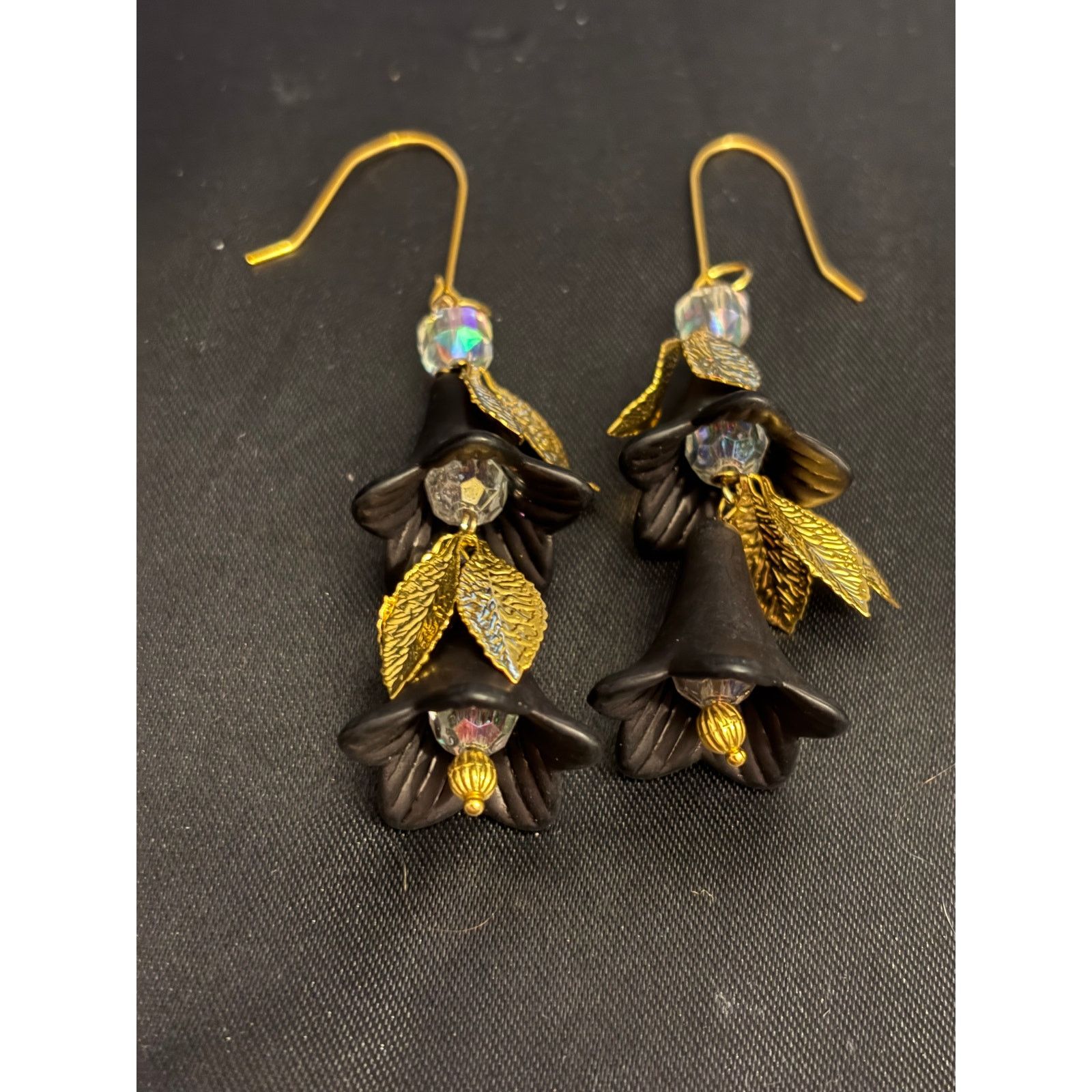 Other Vintage Black Acrylic Bell Flower Dangle 3” Earrings Size ONE SIZE - 4 Thumbnail