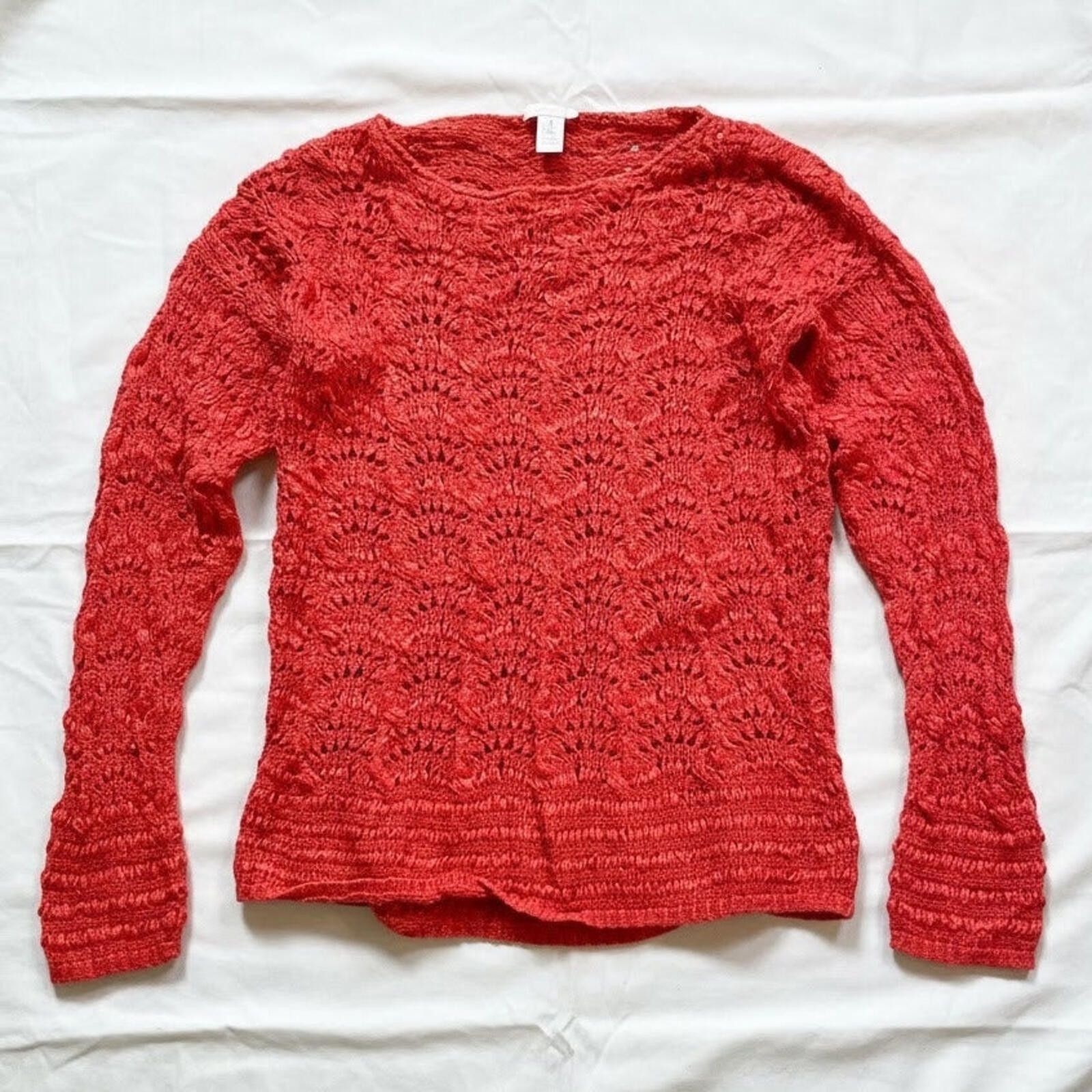 Chicos Chicos Bright Red Crochet Knit Sweater Top Womens 1 Medium Size M / US 6-8 / IT 42-44 - 1 Thumbnail