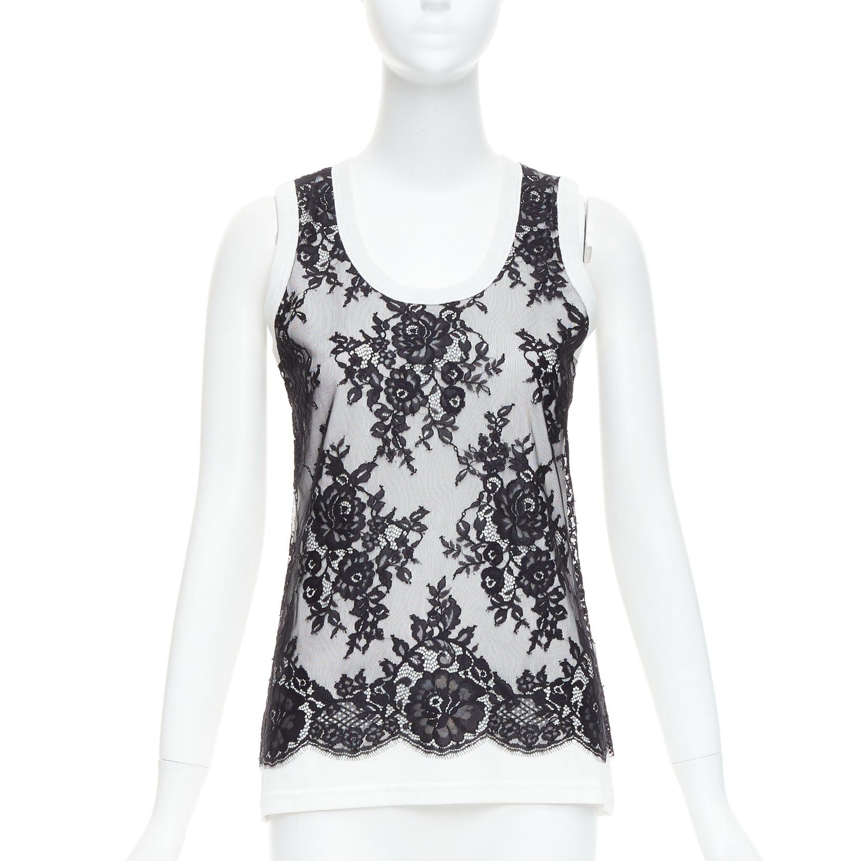 Dolce & Gabbana DOLCE GABBANA black white cotton lace overlay tank top IT40 S Size S / US 4 / IT 40 - 1 Thumbnail