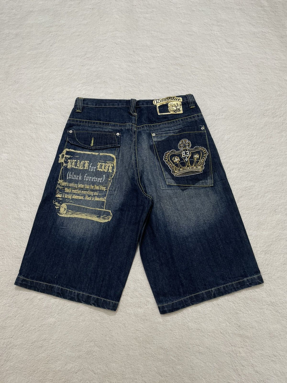 Japanese Brand 2000s Rawblue Crown Graphic Denim Shorts Y2K Streetwear Size US 33 - 1 Thumbnail