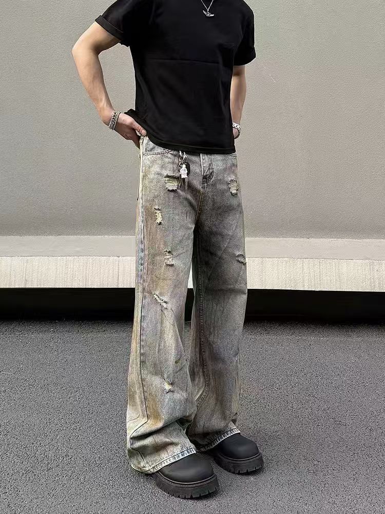 Japanese Brand × Jean High street washed and distressed ripped straight leg jeans Size US 34 / EU 50 - 4 Thumbnail