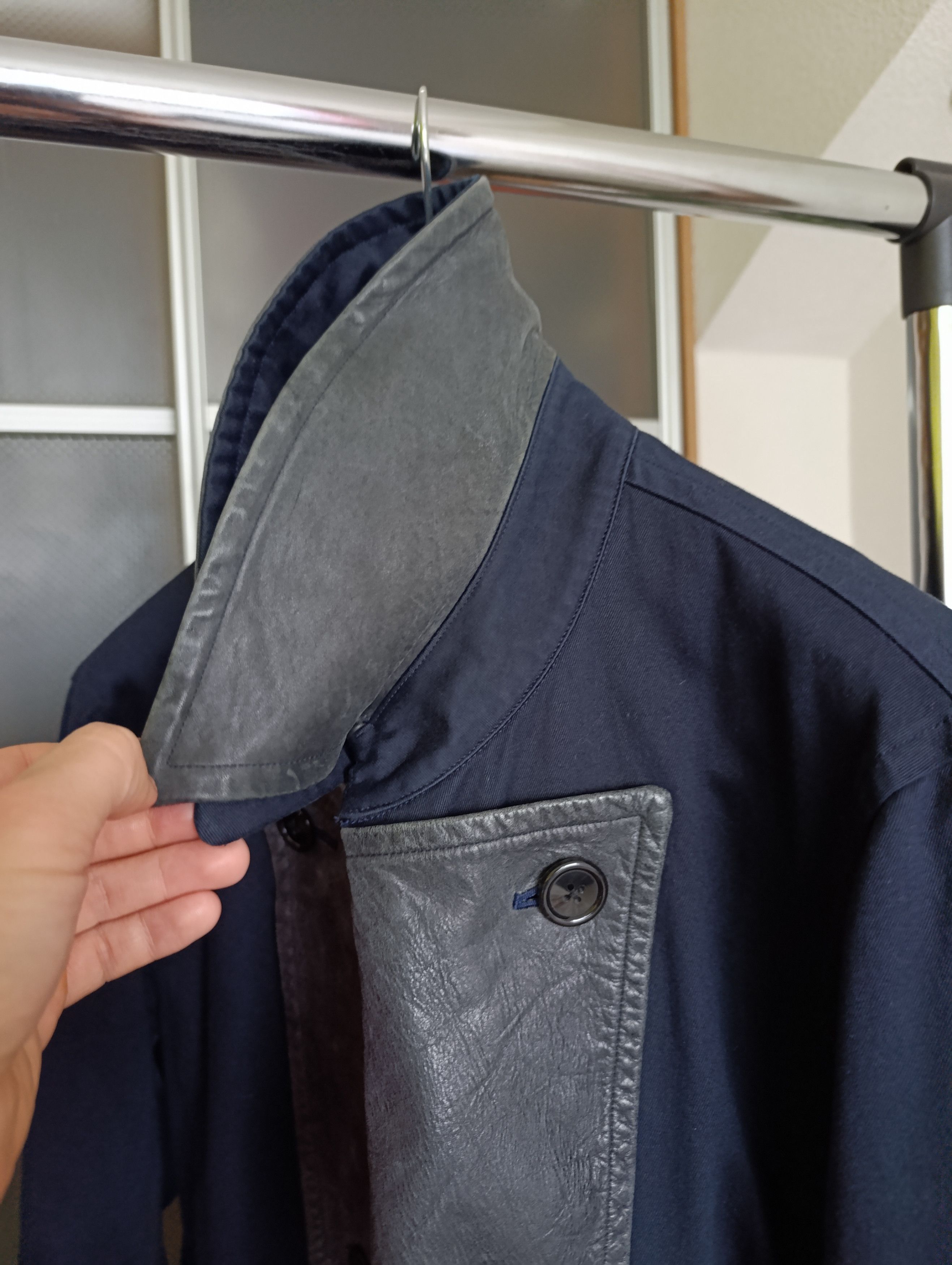 Yohji Yamamoto YOHJI YAMAMOTO Y'S MENS LEATHER SWITCHING COLOR DOUBLE COAT Size US XL / EU 56 / 4 - 16 Thumbnail